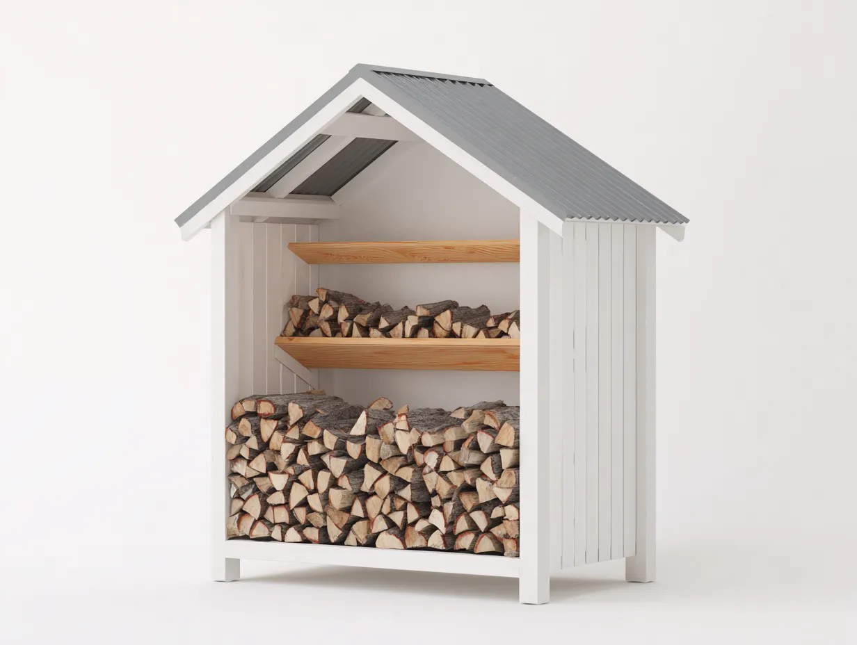 Kaminholzregal-Holz-Metall-98x46x158 cm-Weiß-Grau-Landhausstil