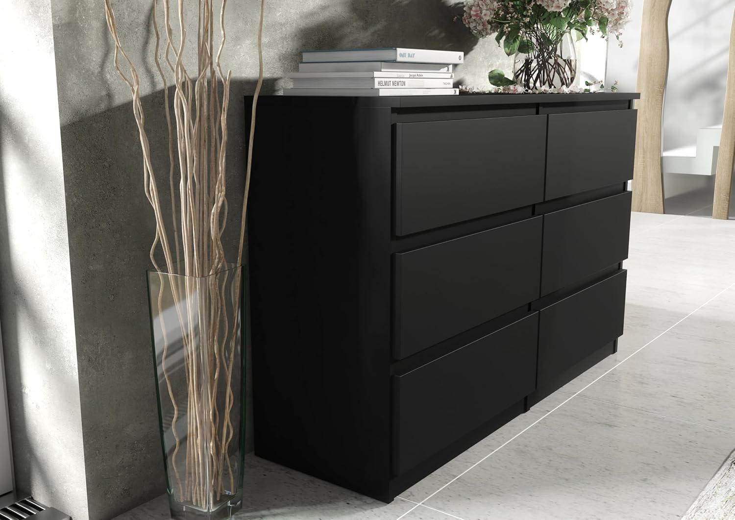 meble masztalerz Kommode 120 cm Breit - Modernes Sideboard - Schrank mit 6 Schubladen - Schubladenschrank - Kommodenschrank für Wohnzimmer, Flur, Schlafzimmer - Schwarz 120x78,5x39 cm