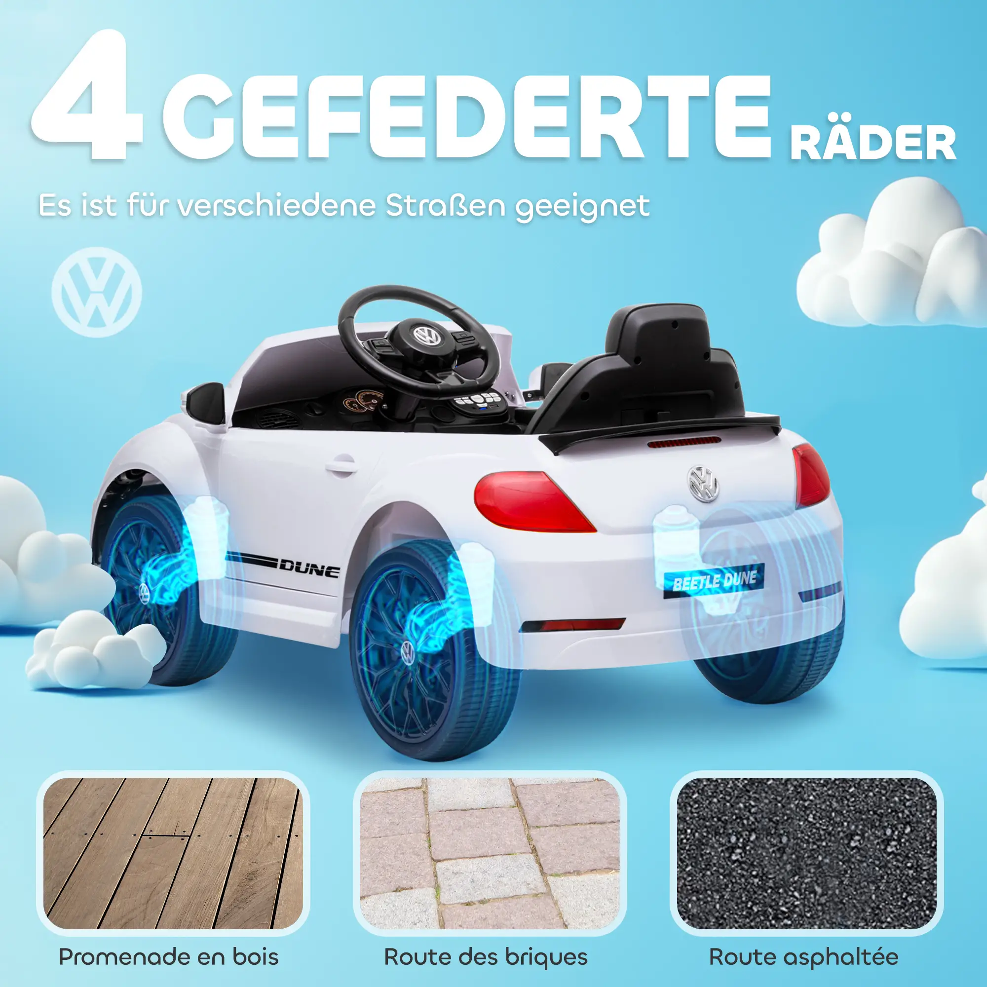 AIYAPLAY Kinder elektrische auto 12V met afstandsbediening Wit