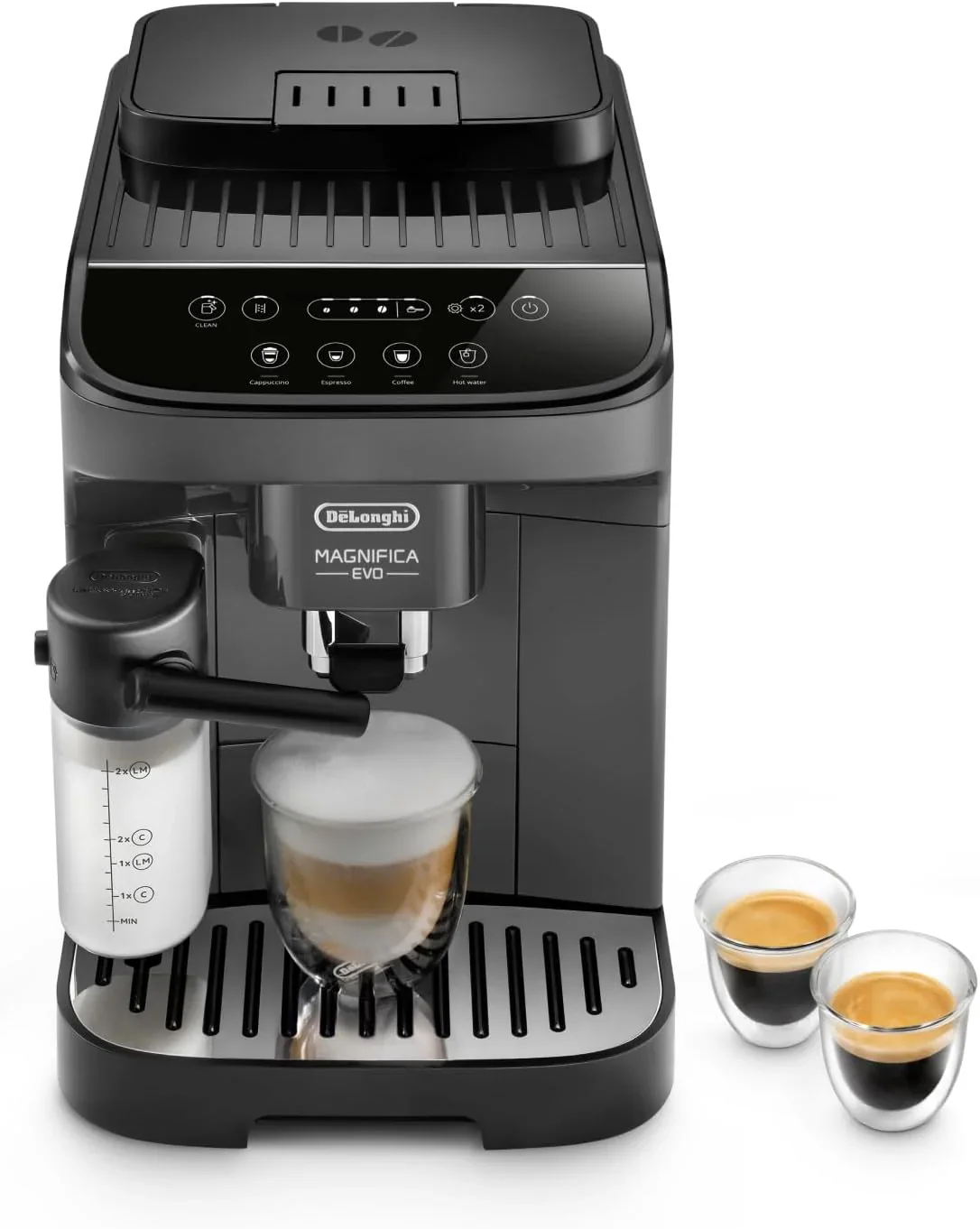 De'Longhi Magnifica Evo Next ECAM312.80.TB, Kaffeevollautomat mit 13 Getr?nken (Cappuccino, Espresso, Latte Macchiato), 2,4'' TFT Farbdisplay, LatteCrema Milchsystem, 2-Tassen-Funktion, Titan