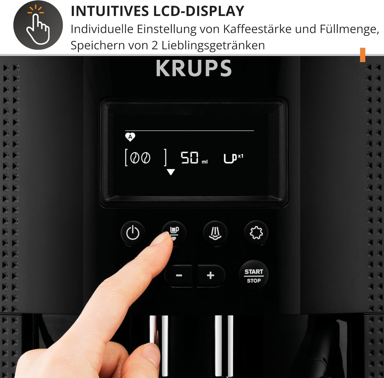 KRUPS Essential Kaffeevollautomat mit Milchaufschäumer – automatische Kaffeemaschine für Espresso, Cappuccino und Kaffee, einfache Bedienung dank LCD-Display, automatische Reinigung, kompaktes Design
