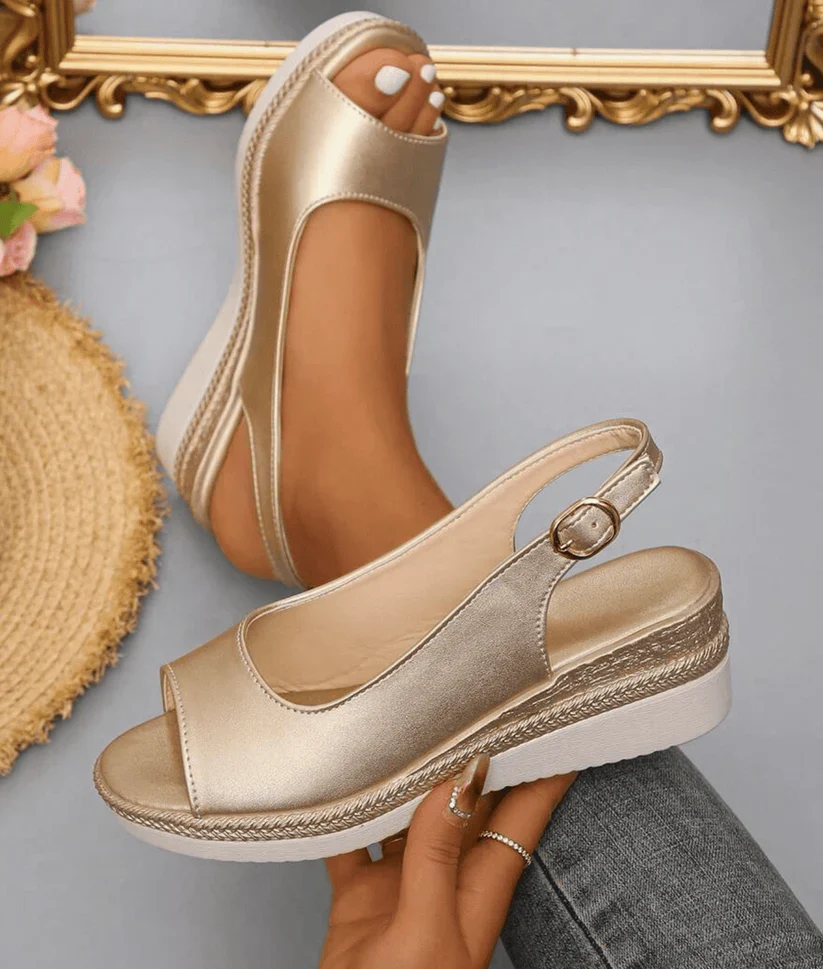 Damen Espadrille Sandalen mit Keilabsatz | Bequeme Slingback Plateau Sandaletten mit Verstellbarer Schnalle und Offener