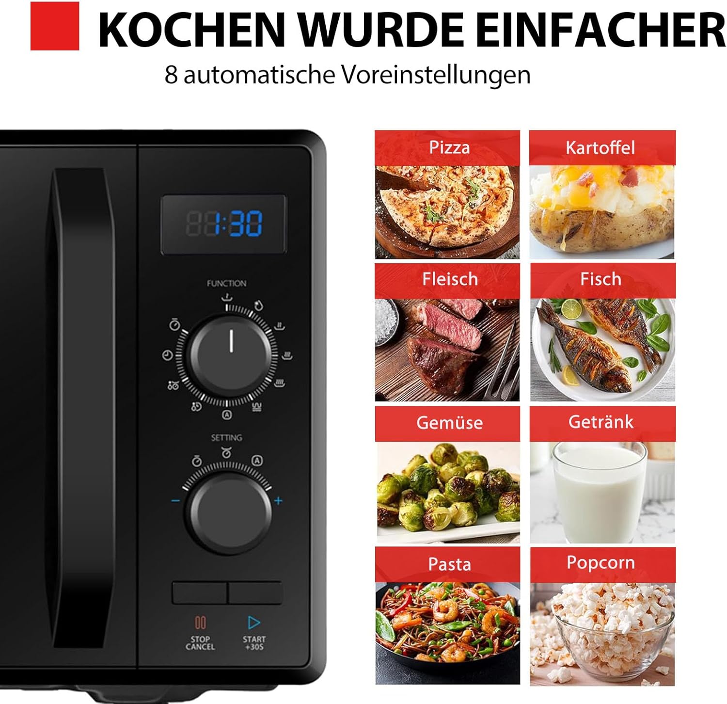 Toshiba MW2-MM20PF(BK) Freistehend Mikrowelle/Solo-Mikrowelle / 20L / 800W / 5 Leistungsstufen mit praktischer Auftaufunktion/LED-Beleuchtung im Innenraum/Schwarz