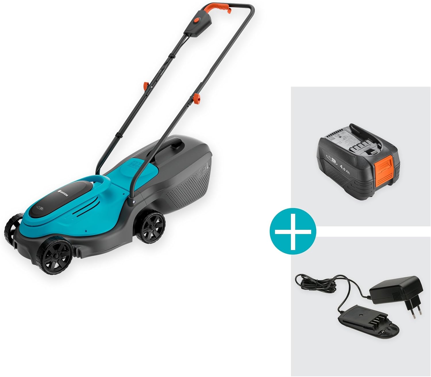 Gardena EasyMax 30/18V Ready-to-Use Set Akku-Rasenmäher, 30 cm Schnittbreite, inkl. Power for All-Akku, kompakt und wendig, ideal für kleine Gärten (14629-20)