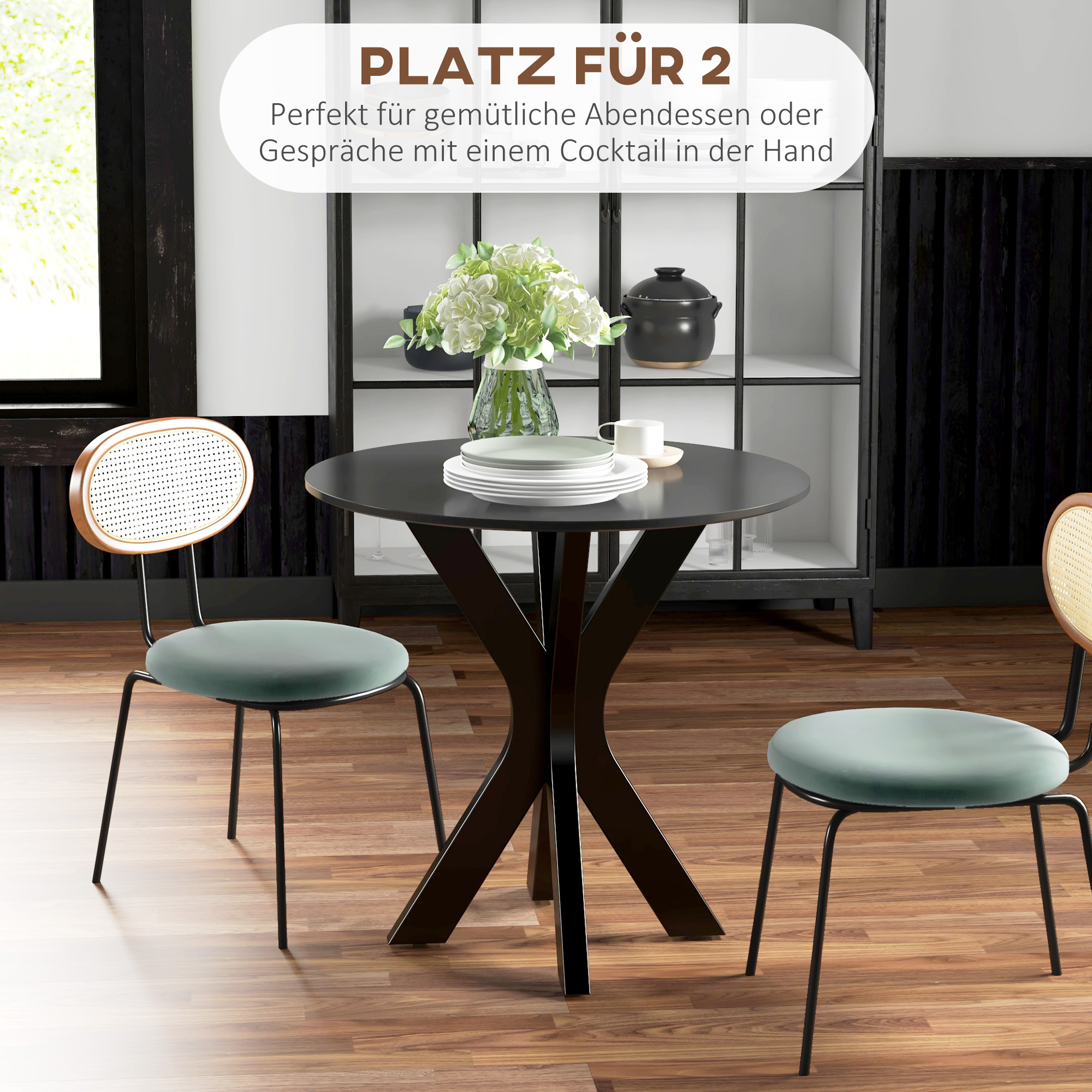 Ronde Eettafel Keukentafel, Modern Ontwerp, 78 cm x 78 cm x 75 cm, Zwart