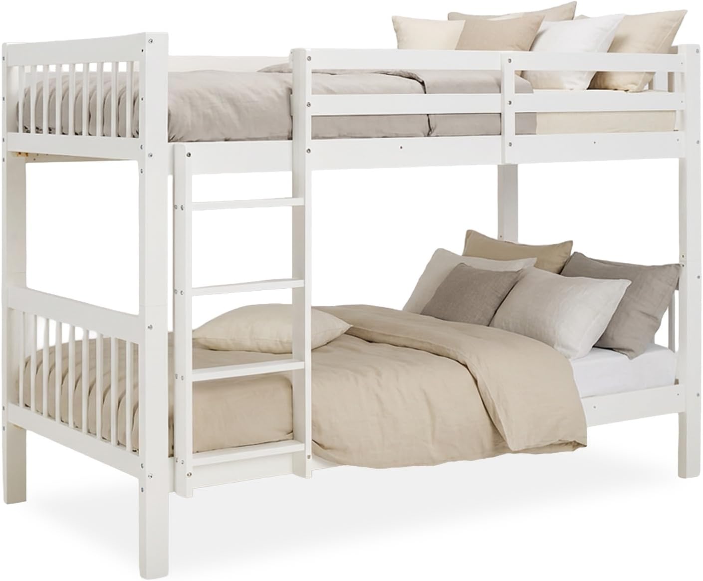 Homestyle4u, Etagenbett 2 Kinder 90x200 mit Treppe Weiß Holz Kiefer Hochbett 90x200 teilbar zu 2 Kinderbetten Doppelstockbett