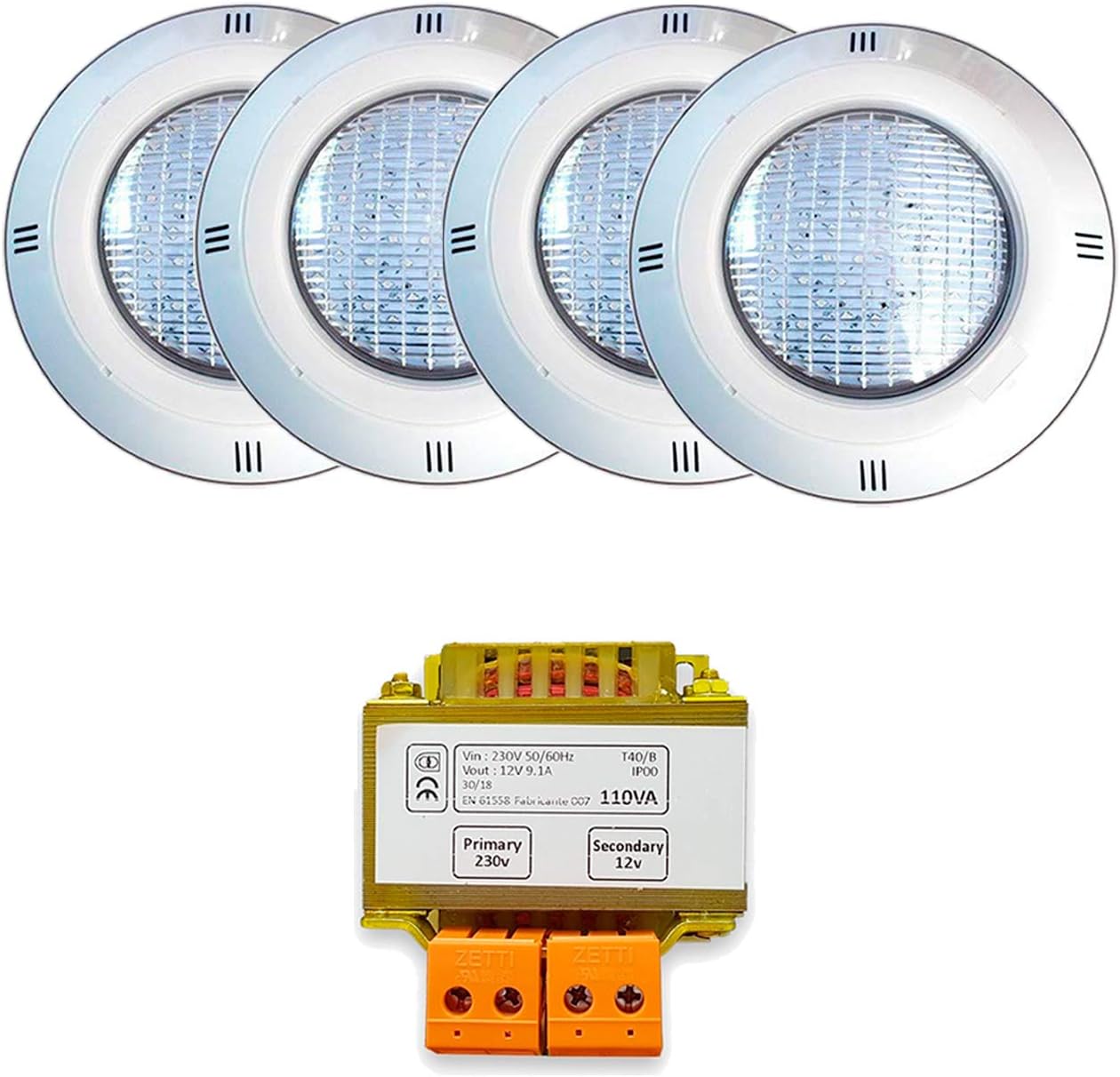 Pack Schwimmbadstrahler RGB 18 W On/Off Oberfläche + Trafo 4 Focos