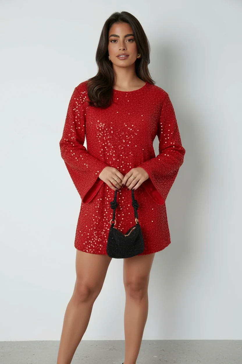 Glitzerndes Mini-Kleid mit Pailletten & Satinschleife