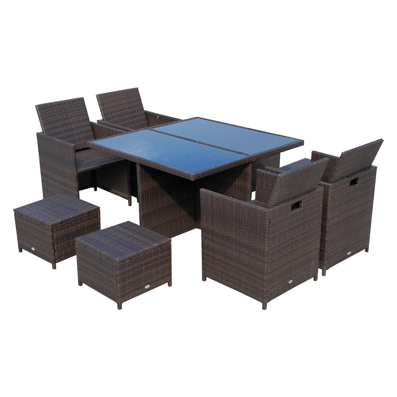 Poly-rotan zitgroep 21-delig Zitset met kussens, tuinmeubelen, aluminium bruin