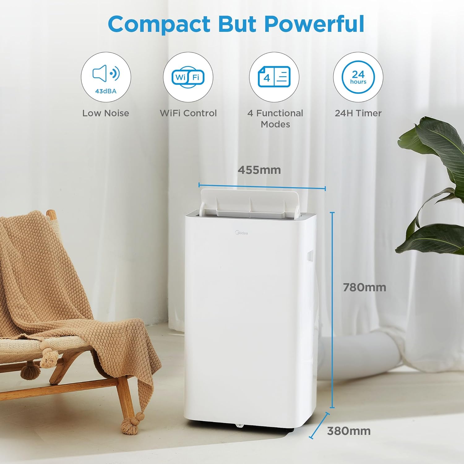 Midea Mobiles Klimagerät Real Cool 35, 12000 BTU, Raumgröße bis 117m³(43㎡), APP-Steuerung/Alexa/Google Home/IFTTT, Mobile, Weiß