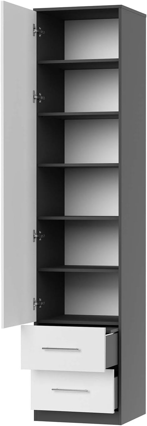 SMARTBett Wohnwand Schlafzimmer Jugendzimmer Gästezimmer Set mit Schrankbett 90x200 + 4 Schränke Anthrazit/Weiss