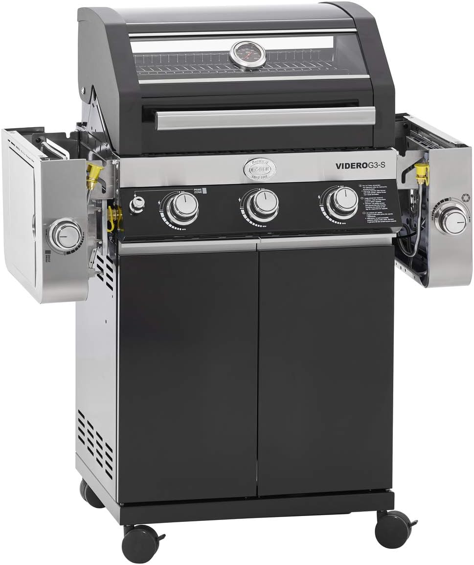 RÖSLE Elektrogrill BBQ-Portable Videro E2-P, tragbarer Tischgrill mit 2 Brennern, Warmhalterost und Deckel mit Glaseinsatz, pulverbeschichteter Stahl, schwarz/silbern