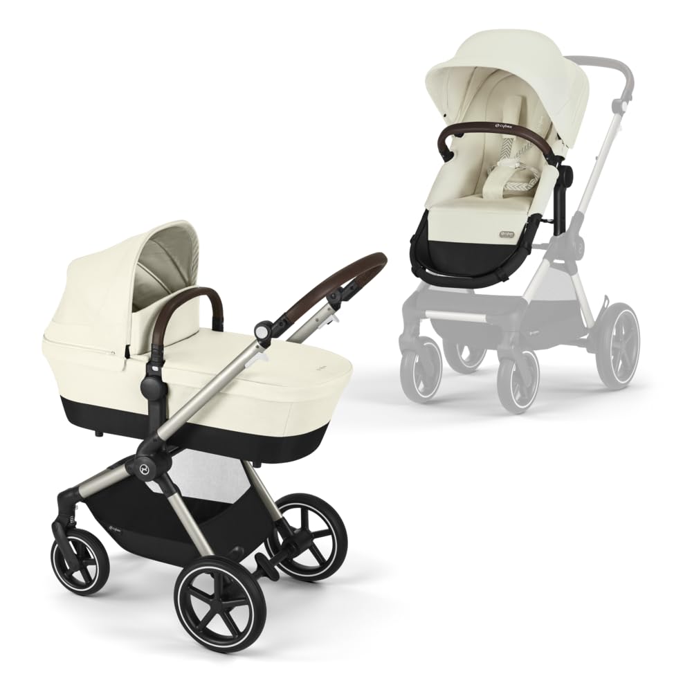 CYBEX Gold Kinderwagen EOS Lux 2-in-1 mit Babyschale Aton B2 i-Size und Babyschalen-Adapter, Reisesystem, Ab Geburt bis 22 kg (ca. 4 Jahre), Moon Black (Schwarz)