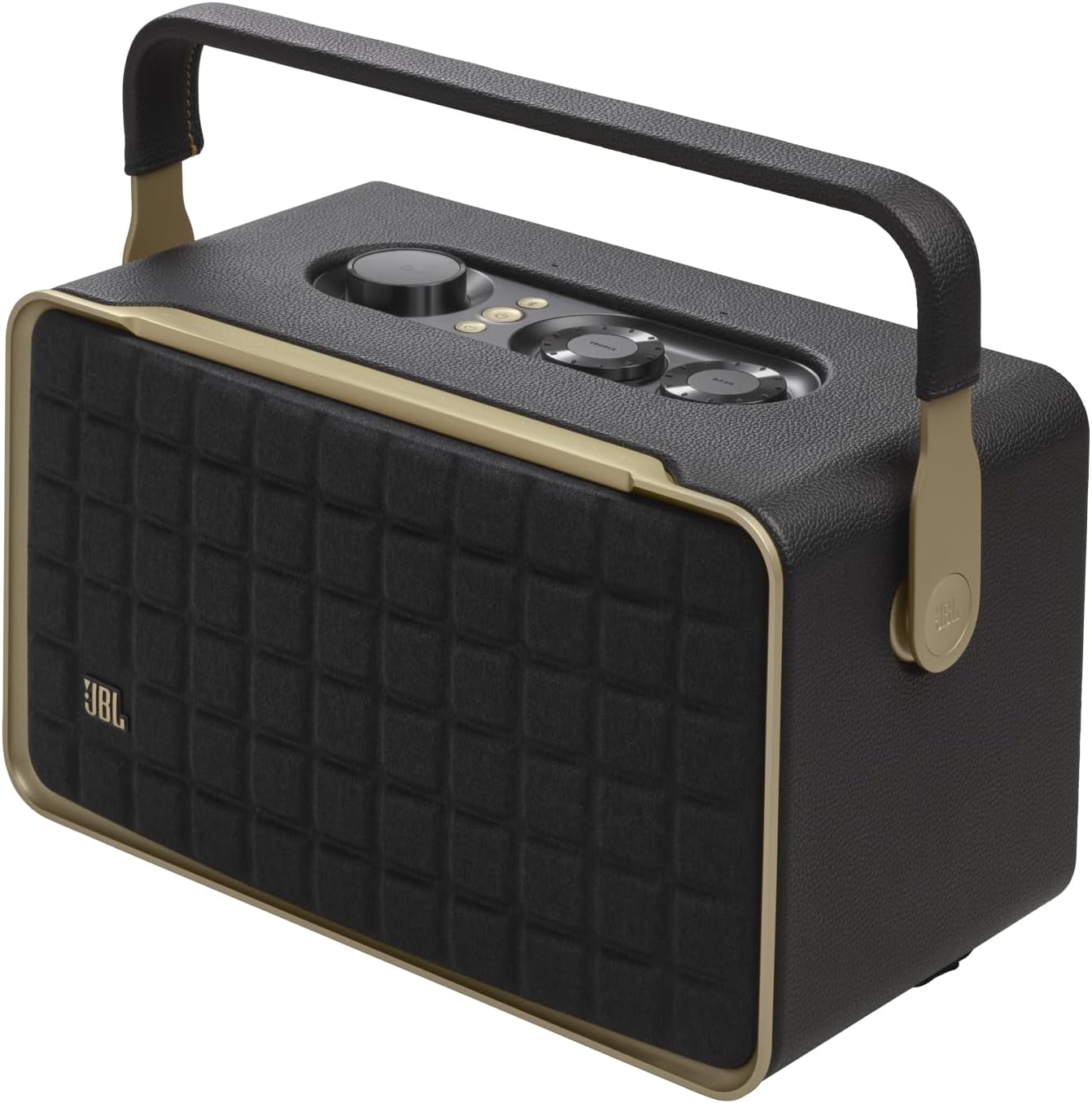 JBL Authentics 200 Smart Home Lautsprecher – 70er Jahre Retro-Design Bluetooth Box – Mit Quadrex Grill, Google Assistant, Alexa, AirPlay und JBL One App – Schwarz