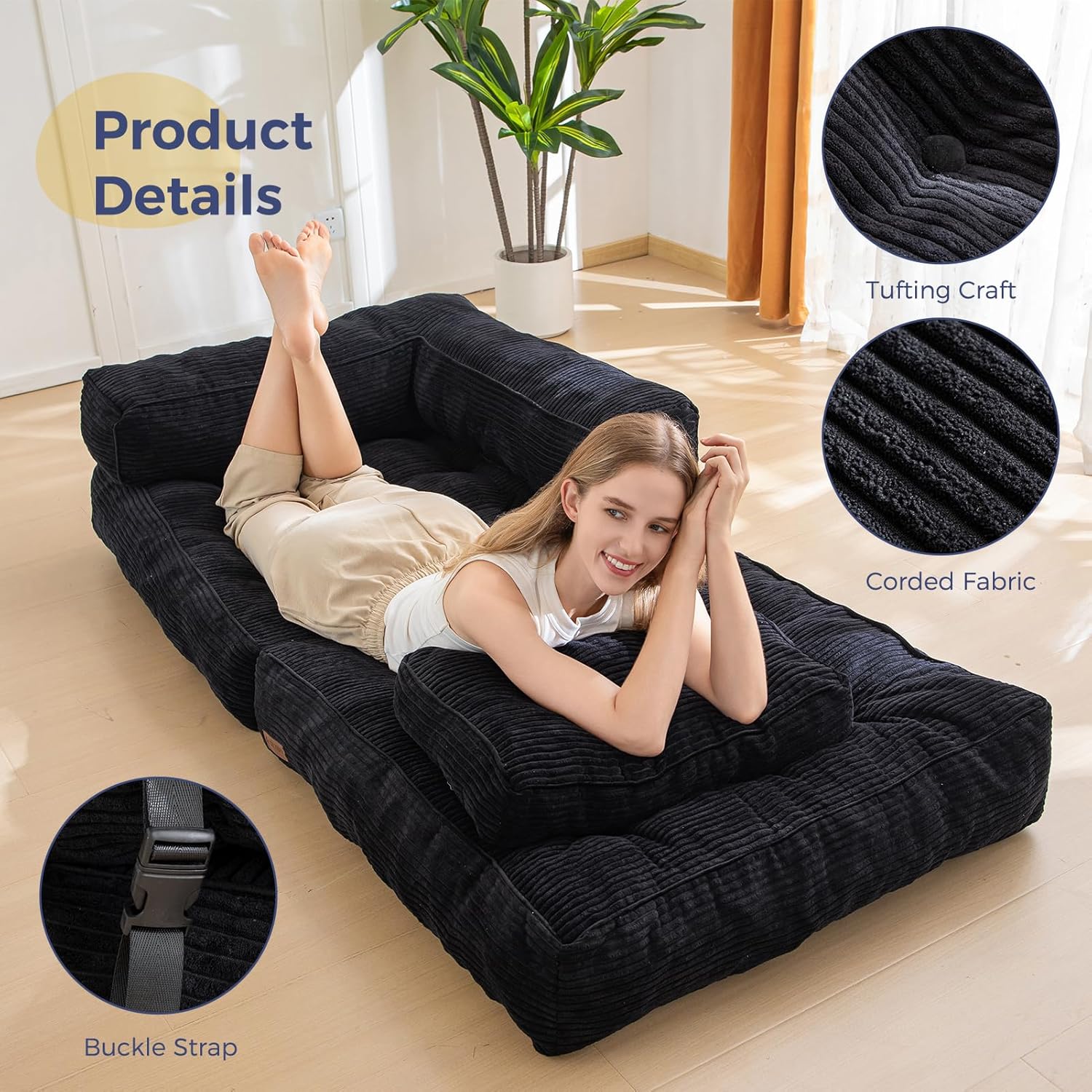 Folding Sofa Bed L-Shaped Convertible Sofa Bed with Armrests and Pillows