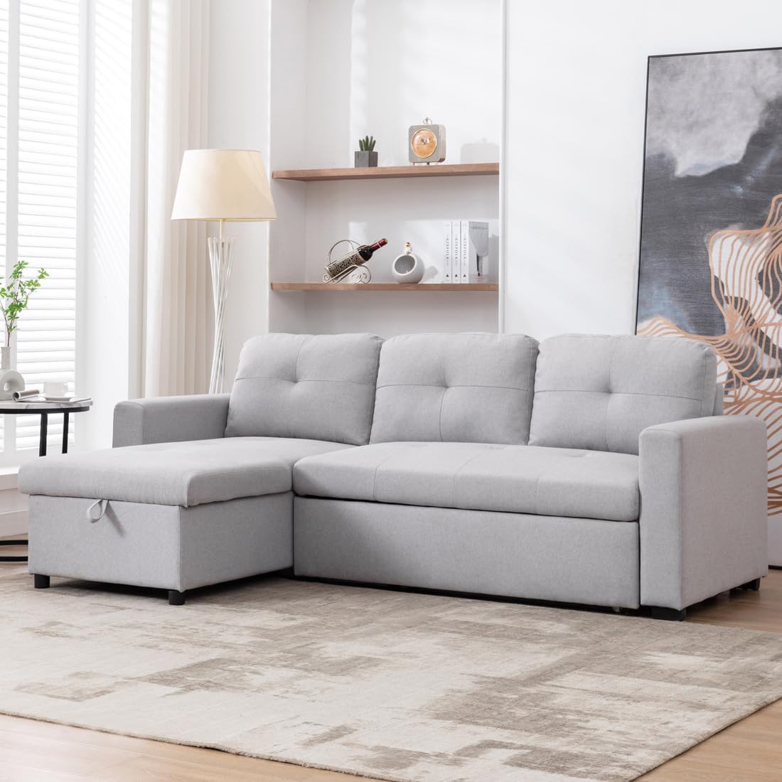 More4Homes NEWPORT FABRIC CORNER LARGE 3 SEATER SOFA BED WITH STORAGE LEFT OR RIGHT SIDE