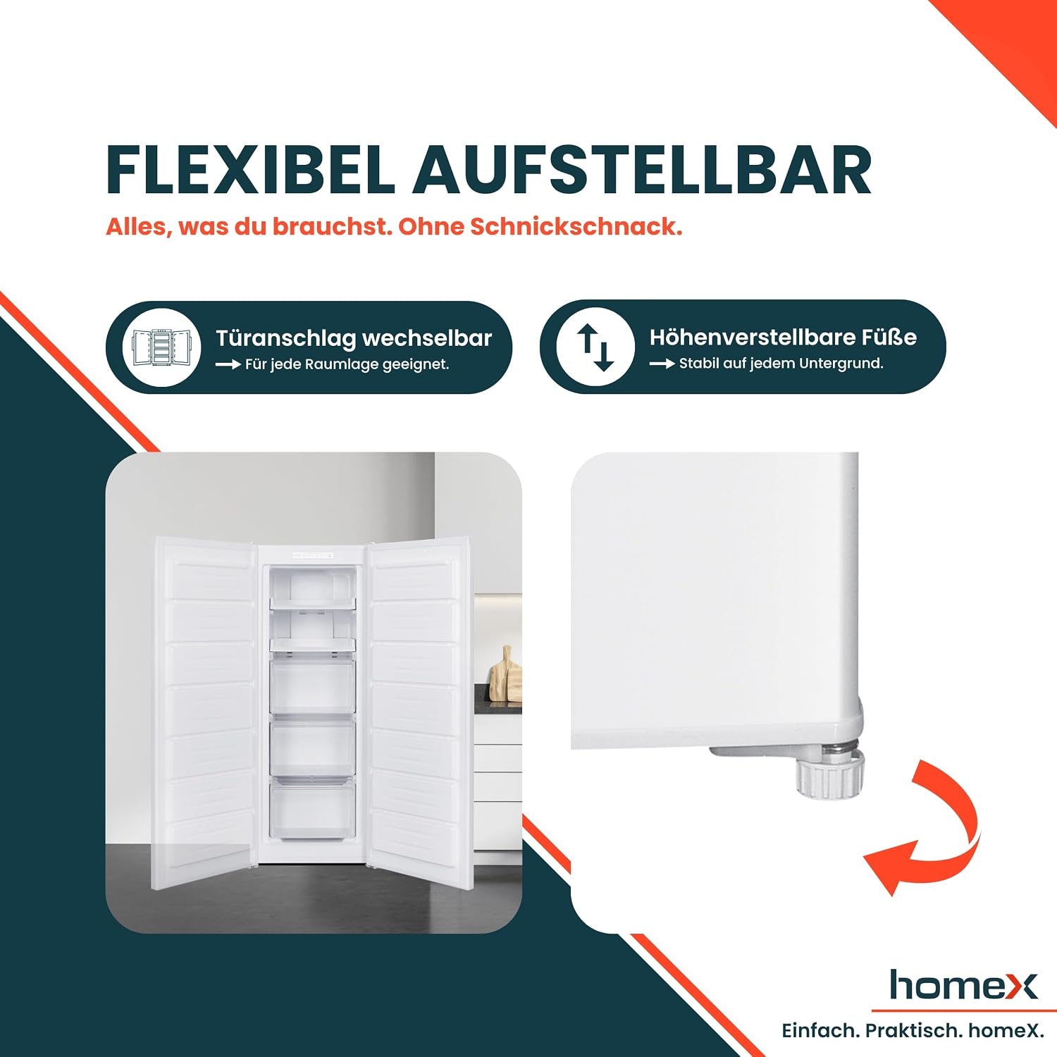 homeX Gefrierschrank NoFrost, Tiefkühlschrank groß - 161L Nutzinhalt, 4-Sterne Gefrieren, Freezer No Frost, Gefrierschränke freistehend, Temperaturregelung, Super-Frost-Funktion, leise 39 dB, weiß