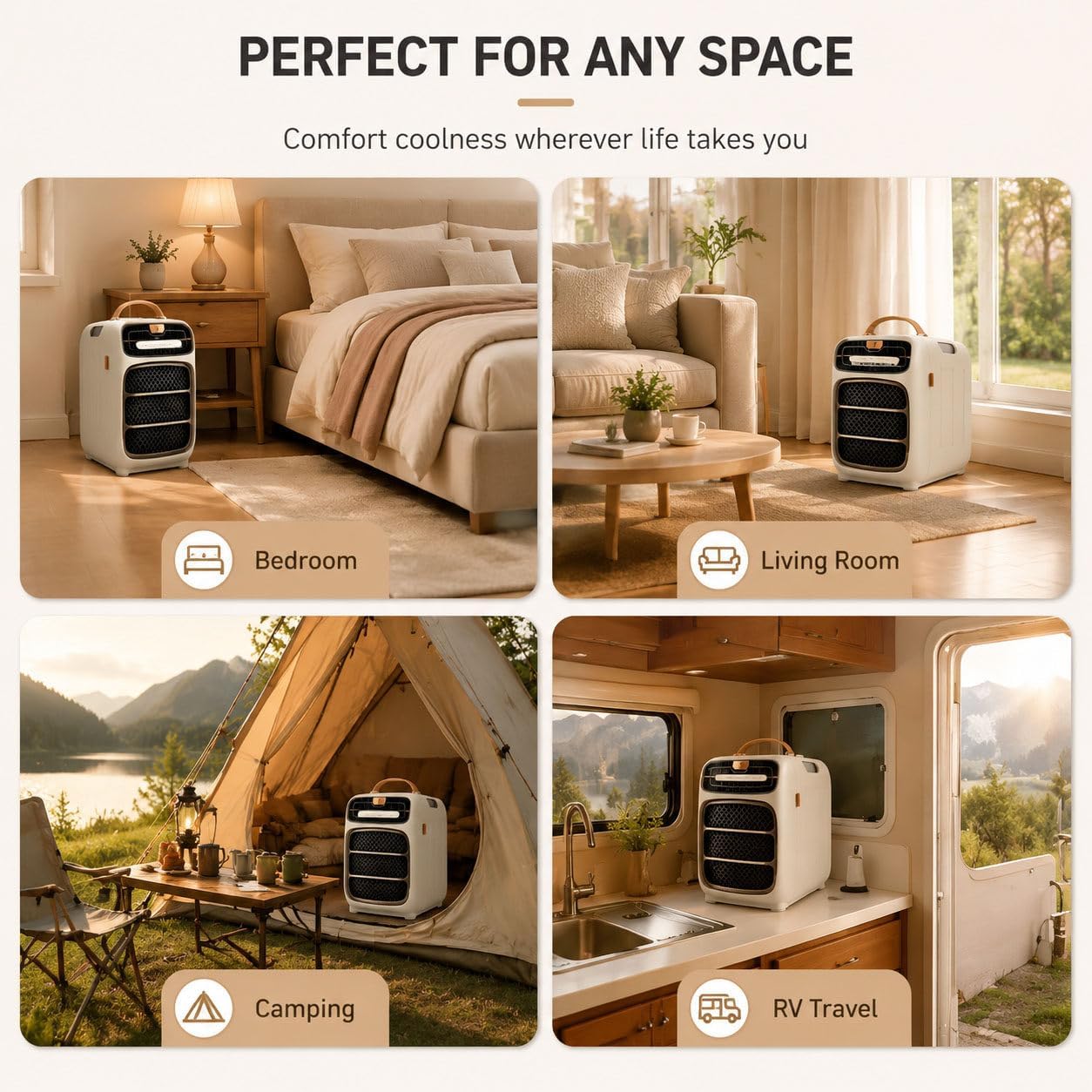Tragbare Klimaanlage (4800 BTU) für Campingzelt und Wohnmobil,Schnellkühl-Klimagerät,420 W geringer Stromverbrauch, Luftentfeuchter, Schlafmodus,12-Stunden-Timer, Fernbedienung