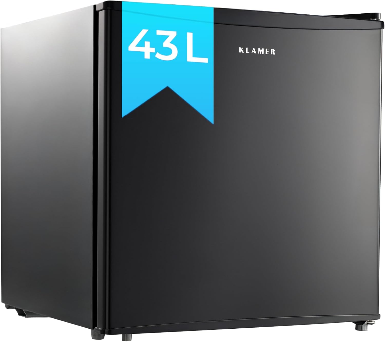 KLAMER Mini Kühlschrank mit Gefrierfach 43 L, Kleiner Kühlschrank Schwarz, 6 Kühlstufen, Kompressor, Gefrierzone, Herausnehmbares Gitter, Minibar, Kühlschrank Klein