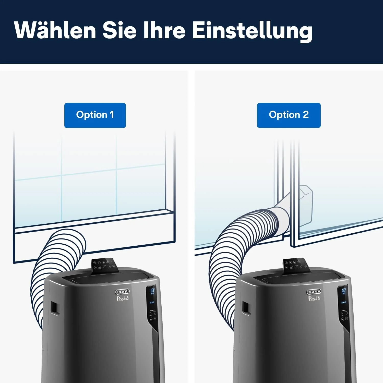 De'Longhi Pinguino PAC EL112 CST mobiele airconditioner met afvoerslang, airconditioning voor ruimtes tot 110 m3, luchtontvochtiger, ventilatiefunctie, 24-uurs timer, zwart