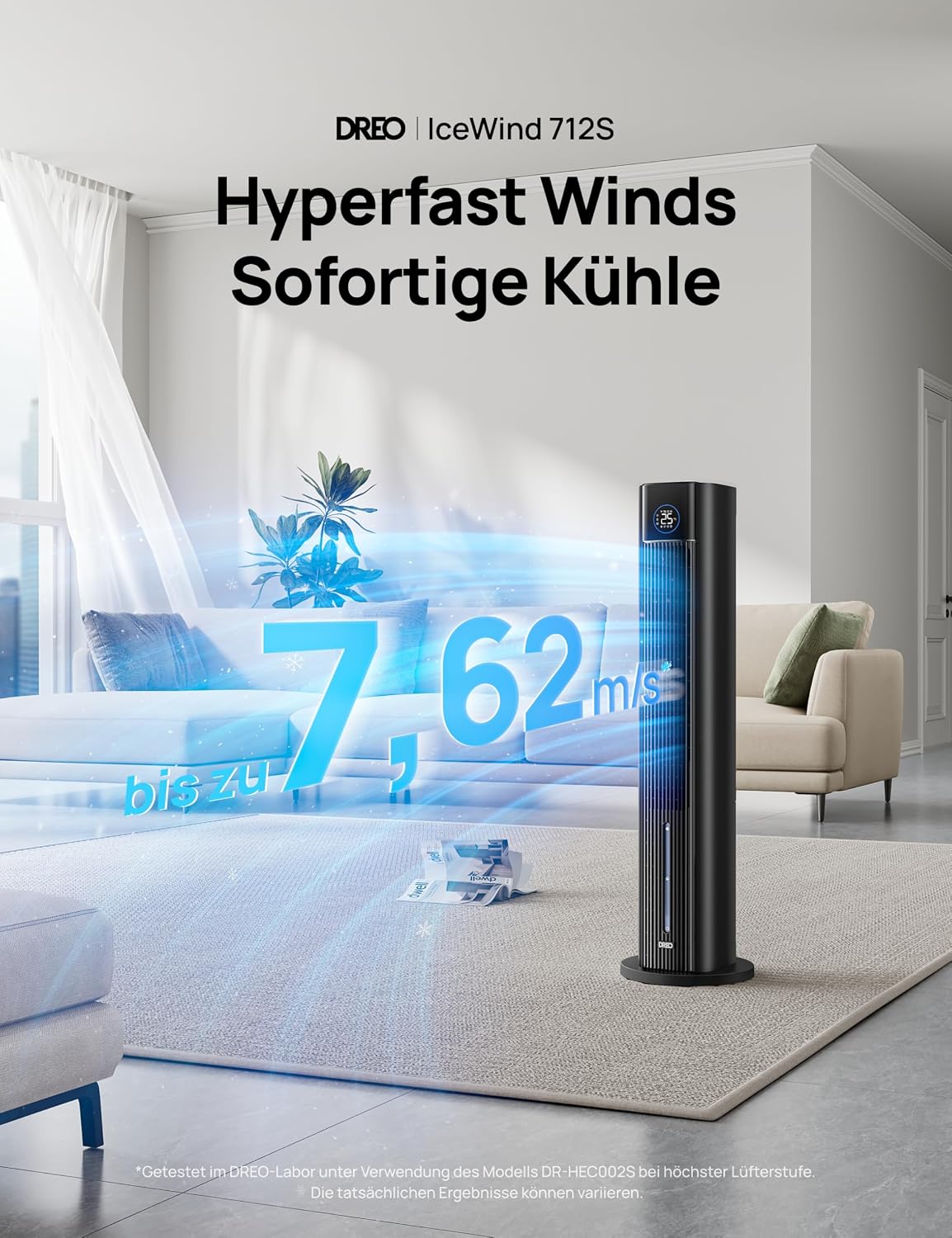 DREO Turmventilator mit Wasserkühlung, 110 cm Luftkühler mit Wasserkühlung Leise, 4-Geschwindigkeiten-4-Modi Verdunstungskühler, APP-Steuerung, Eisbeutel, 80° Oszillation, 12-Std. Timer, Schwarz