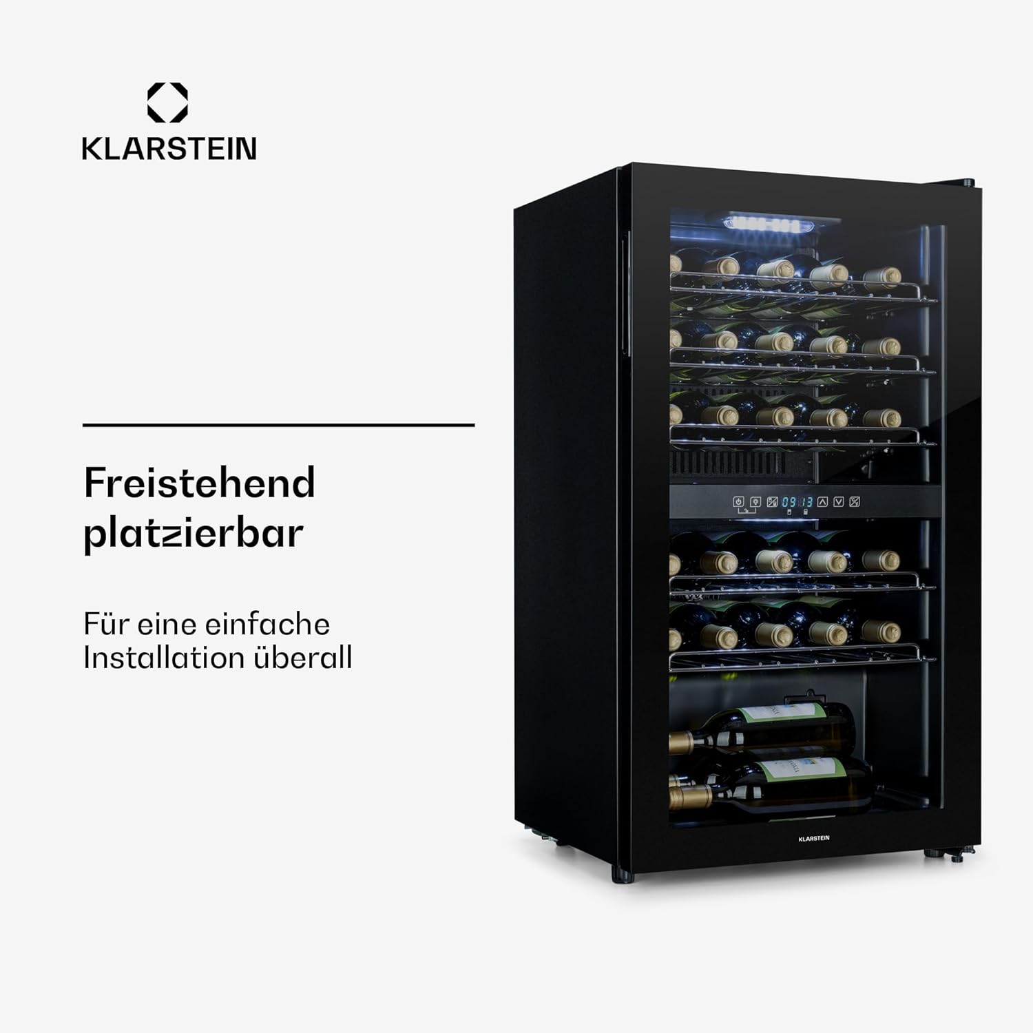 Klarstein Weinkühlschrank, 2 Zonen Getränkekühlschrank Klein, Freistehender Kleiner Weinschrank 80L, Wein-Kühlschrank mit Glastür, Indoor/Outdoor Flaschenkühlschrank, Wine Fridge 29 Flaschen