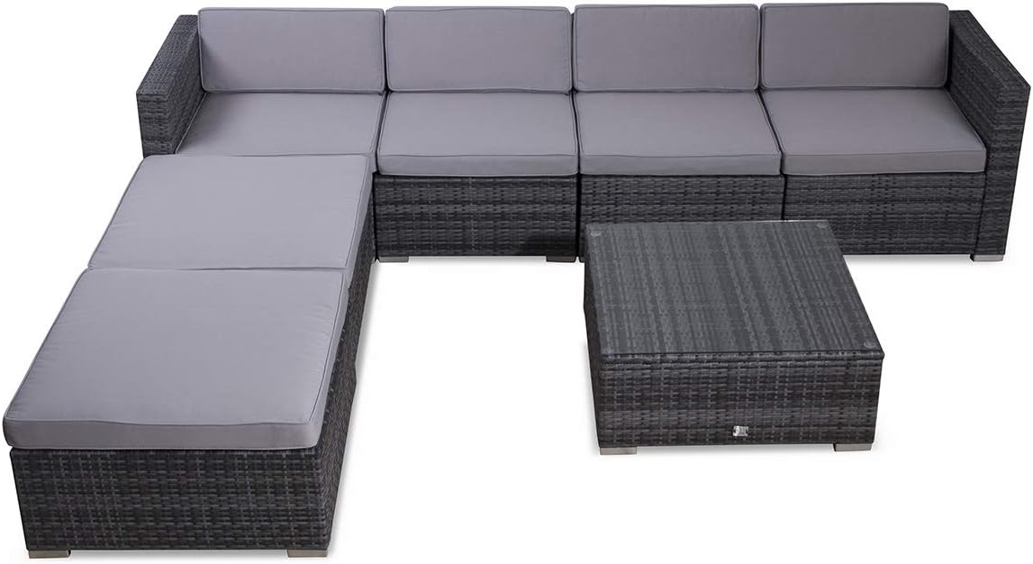 SVITA Lugano XL Polyrattan Lounge Kissenbox Sessel Garten-Set XXL Gartenmöbel Set Gartenlounge Outdoor Lounge Rattan Outdoor Sitzgruppe Grau