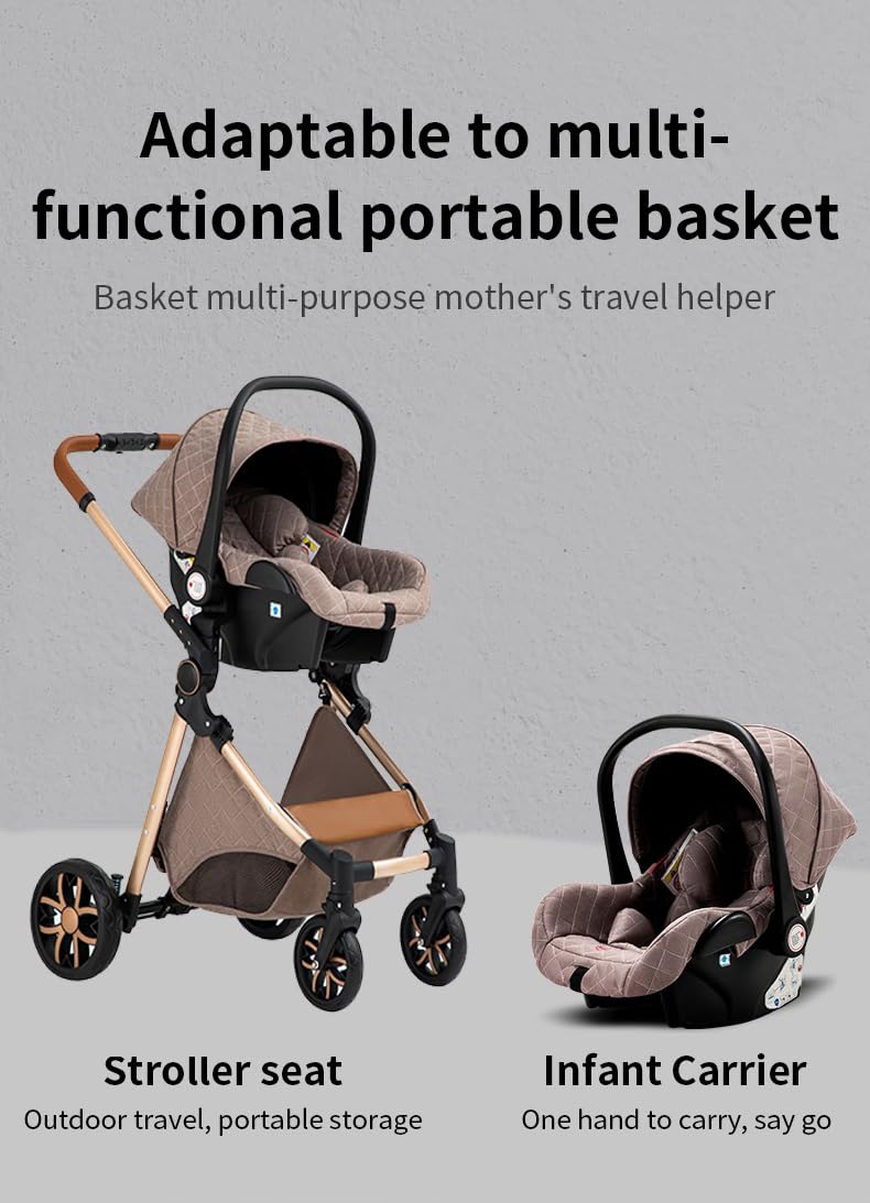 YAZOCO kinderwagen 3 in 1, Zusammenklappbar kinderwagen mit Wickeltasche,Komplettset Becherhalter,Moskitonetz, Fußabdeckung,Sitzzubehör (4 Rosa)