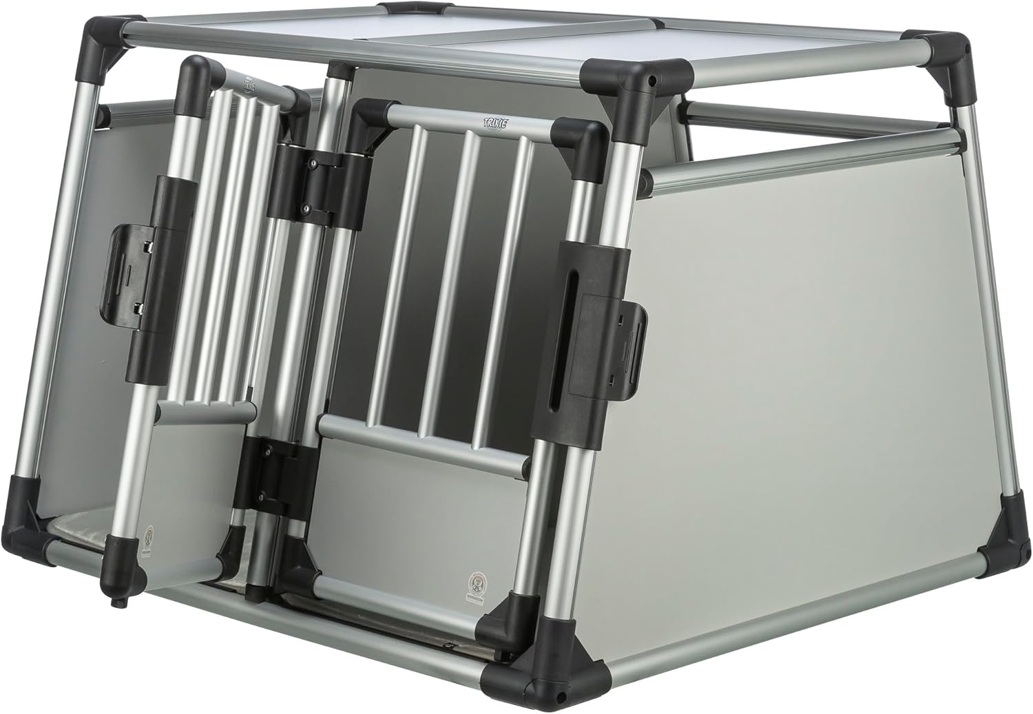 TRIXIE Hunde-Transportbox, Aluminium, L: 92 x 64 x 78 cm, grafit, rutschfste Liegematte, Klettleiste am Boden, Sicherheitsverschluss, stabil und geruscharm, hochgeschlossene Wnde - 39338