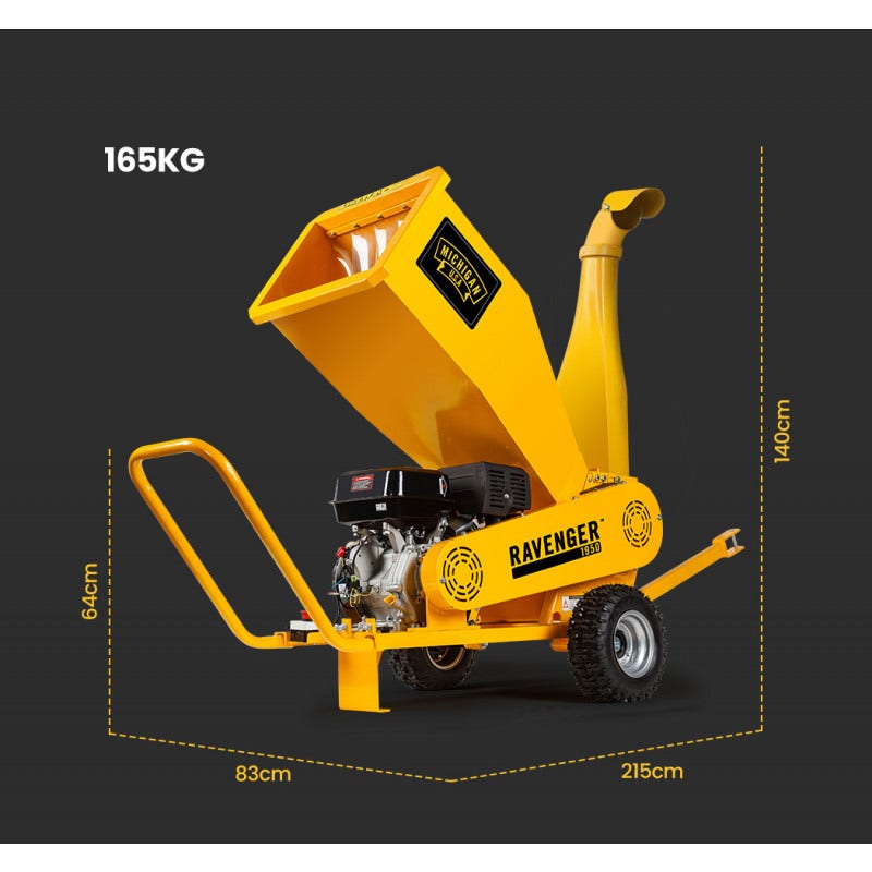 MICHIGAN 18HP 420cc Petrol Commercial Wood Chipper, Towable, Tree Mulcher - Ravenger 1950