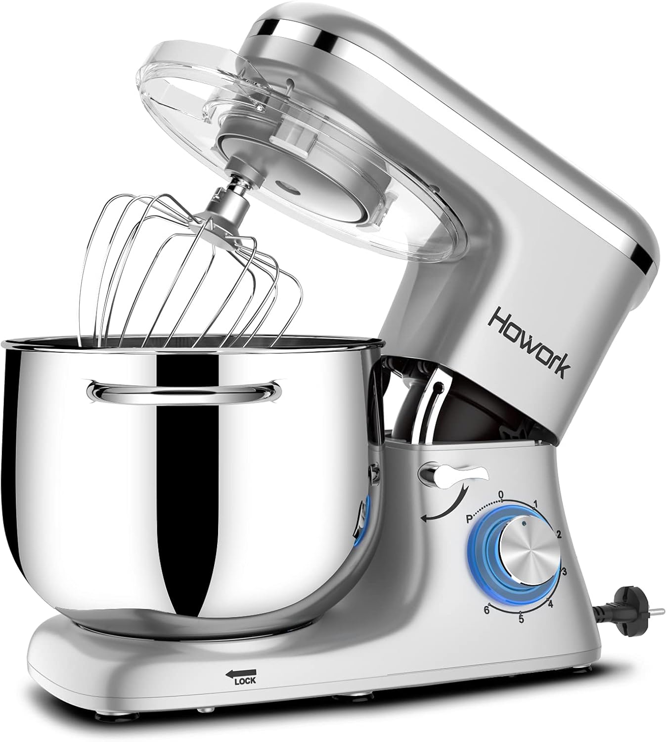 Howork Küchenmaschine Knetmaschine, 1500W leistungsstark 8L Tilt-Head Gerusche Knetmaschine, 6-stufige Geschwindigkeit Teigmaschine mit Rührbesen, Knethaken, Spritzschutz, Schlger (8L, schwarz)…