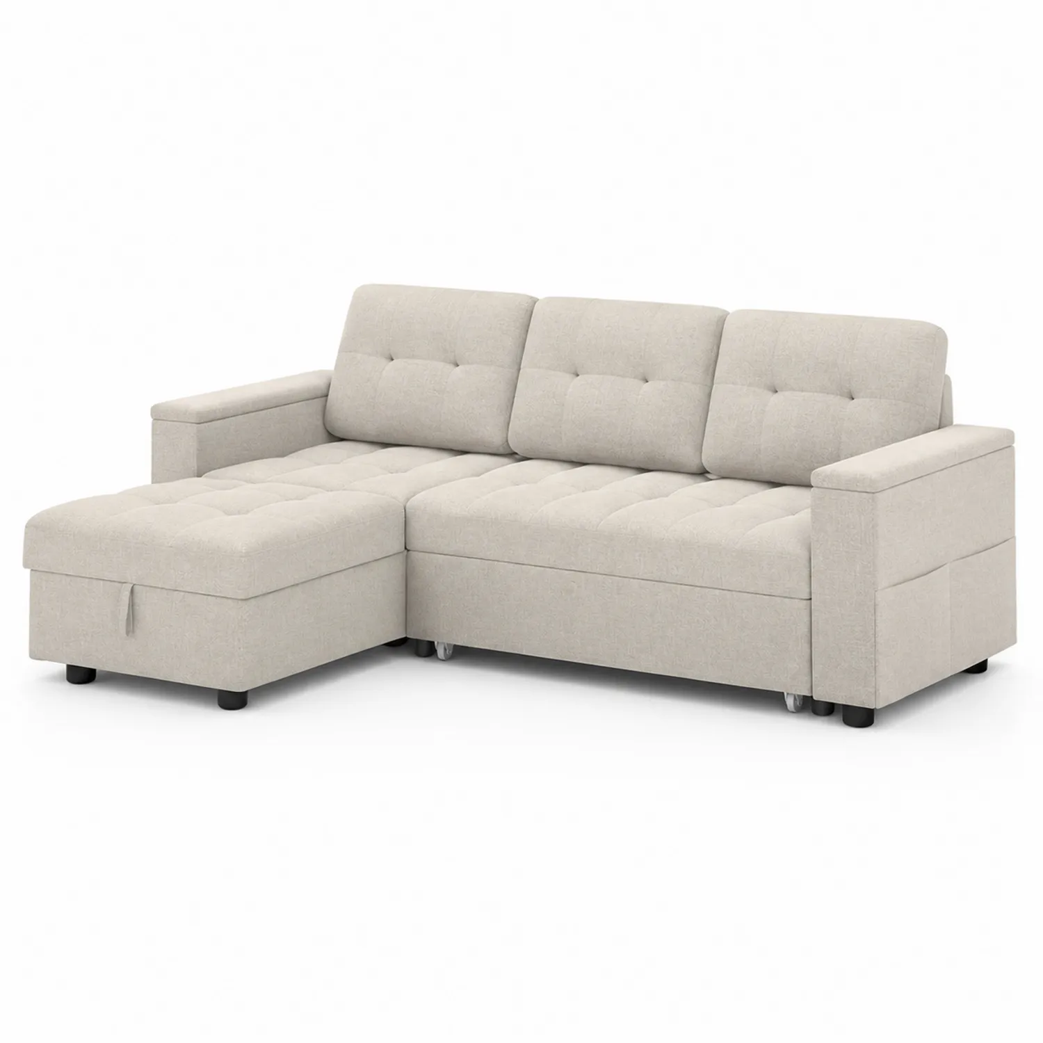 Ecksofa mit Bettfunktion Stoff L-Form 235x144x85 cm Polyester Beige