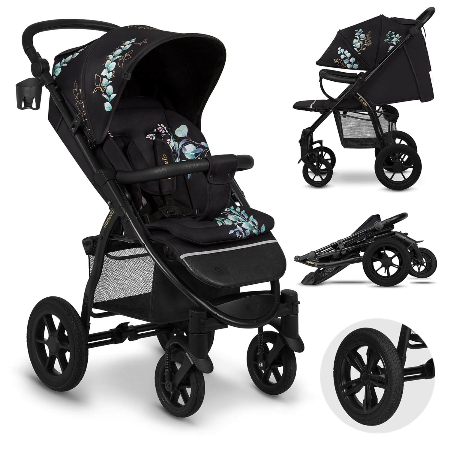 LIONELO Annet Plus Buggy bis 22 kg mit Liegefunktion, Kinderwagen klein zusammenklappbar mit Zubehör, Eva-Schaum-Räder, Moskitonetz, Fußdecke Getränkehalter, Korb