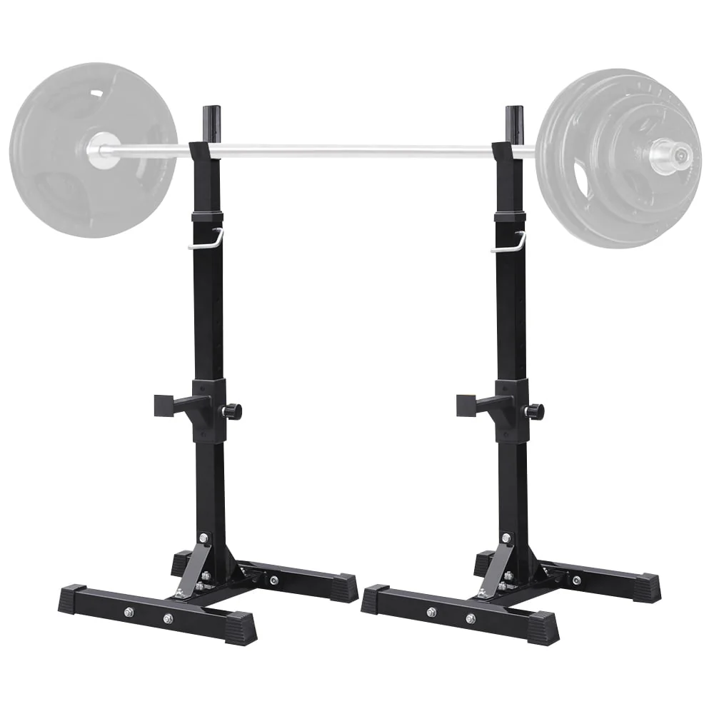 2-Piece Adjustable Squat Stand Rack or Barbell Free Press Bench, Black