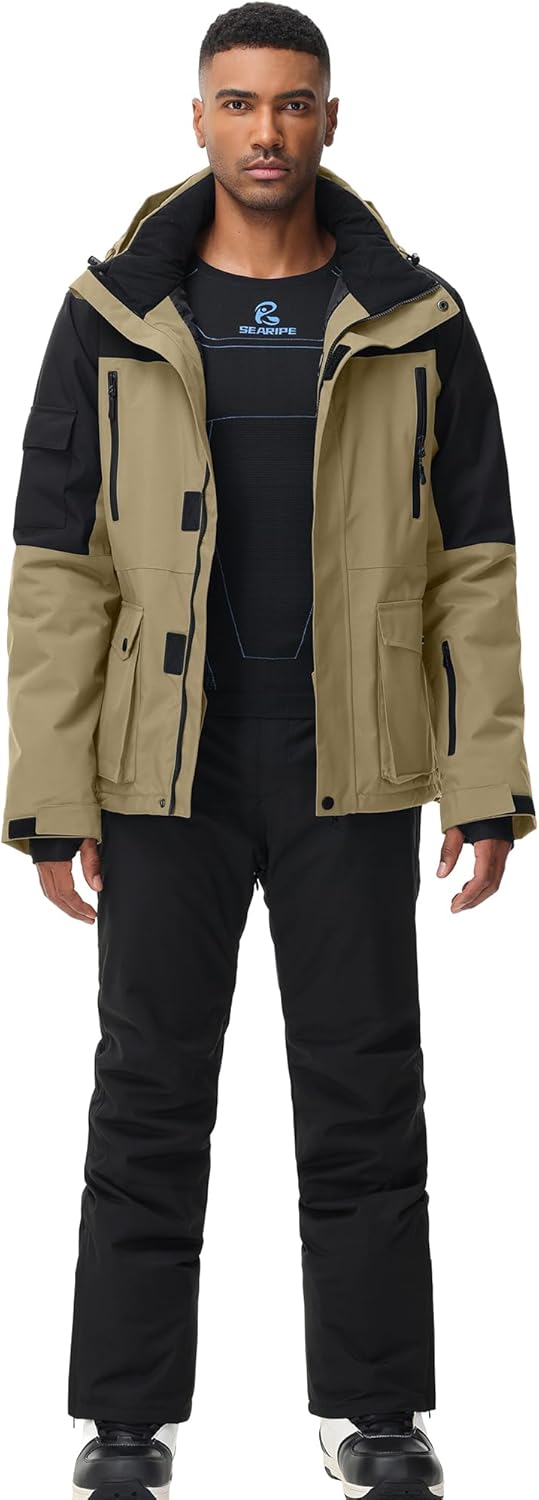 ALSOGO Skianzüge Für Herren 2-teiliger Snowboard Sets Wasserdicht Winddicht Winter Warme Ski Jacke und Hosen Set Zum Skifahren Snowboarden Klettern