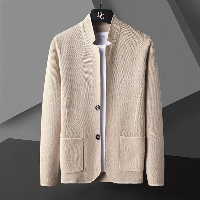 Strukturierte Strickjacke mit Stehkragen f��r Herren