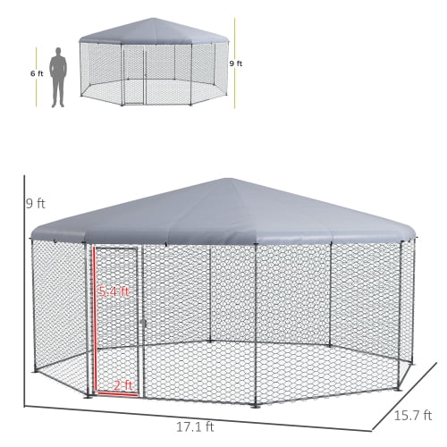 2025 PawHut Grote Metalen Kippenren met Waterdichte Dekking 17'x15.7'x9'