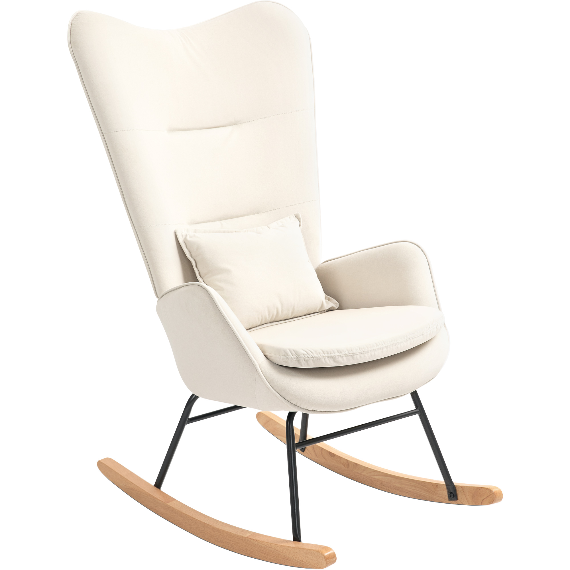Schommelstoel in Samt-uitstraling met Lendenkussen, tot 120 kg, 67 x 85 x 112 cm, Cr��mewit