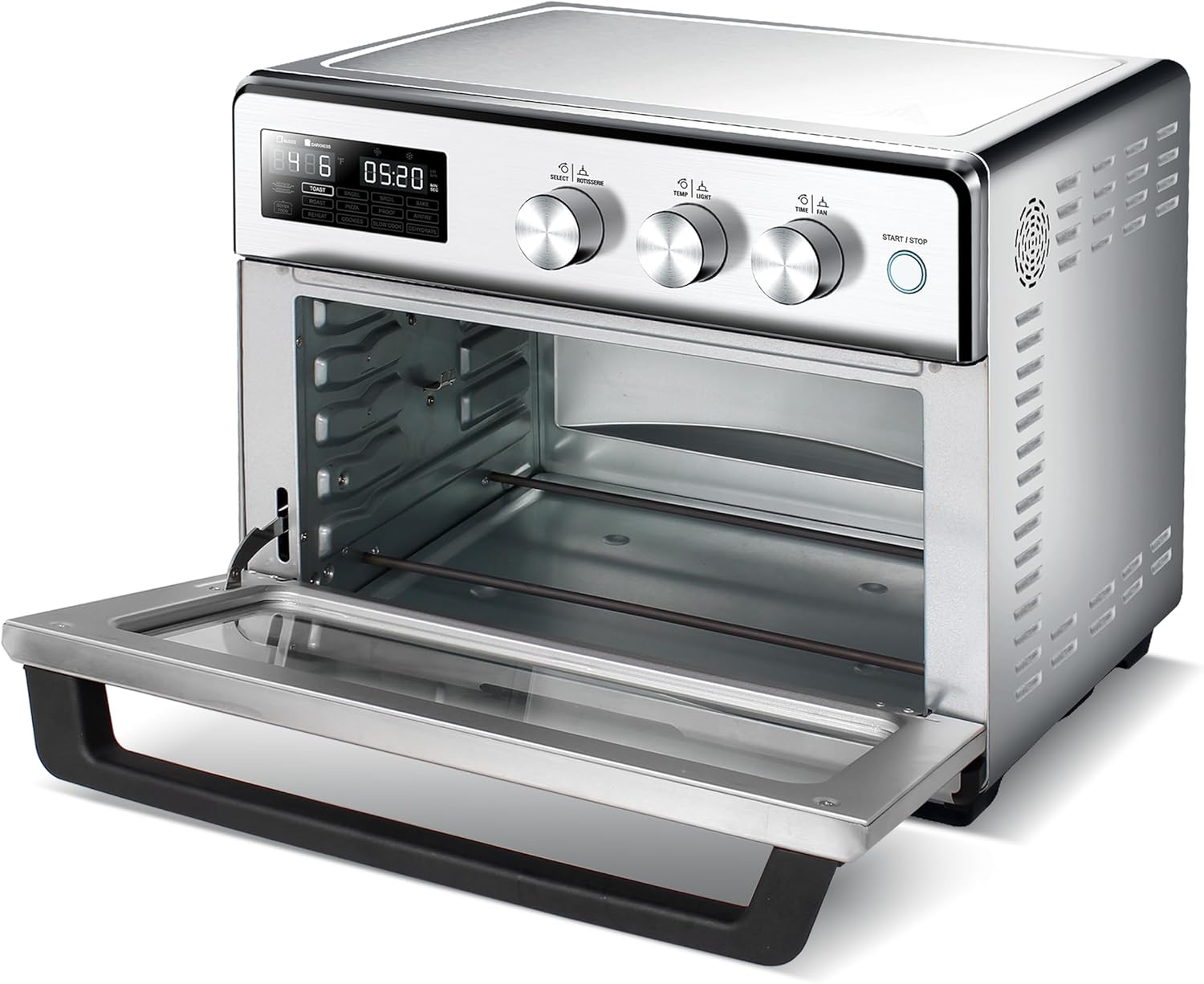 TurboTronic digitaler Heißluftofen - XXL 32 Liter mit Drehspieß für Hähnchen 5 in1 Mini Backofen, Dörrer & Power Heißluftfritteuse Airfryer ab 25°C