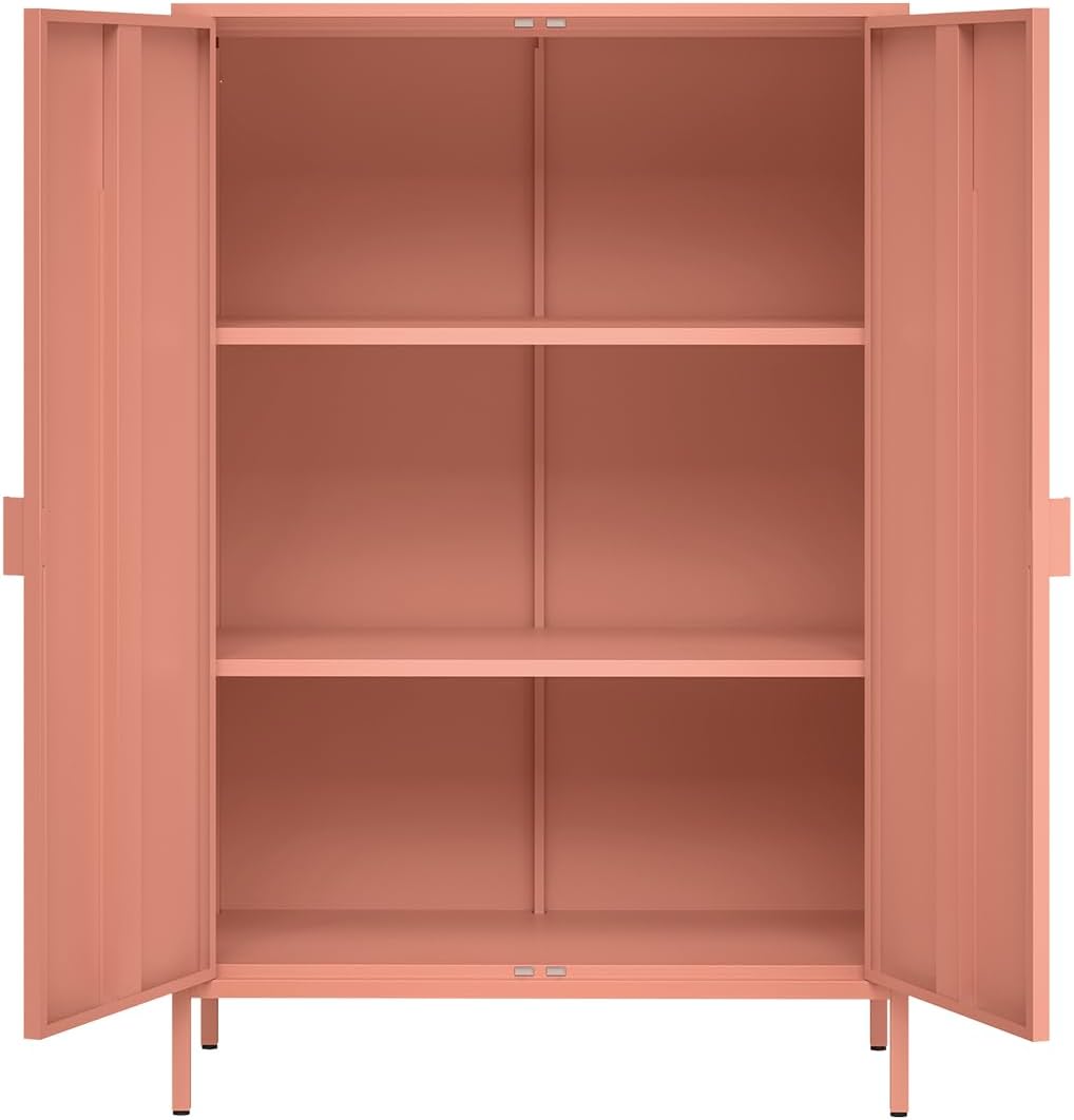 skølm Ituri Metall Kommode – Metallschrank mit 3 verstellbaren Fächern – Sideboard Wohnzimmer Terrakotta – Aufbewahrungsschrank aus Stahl – Highboard im Industrial Design – Büroschrank/Flurschrank