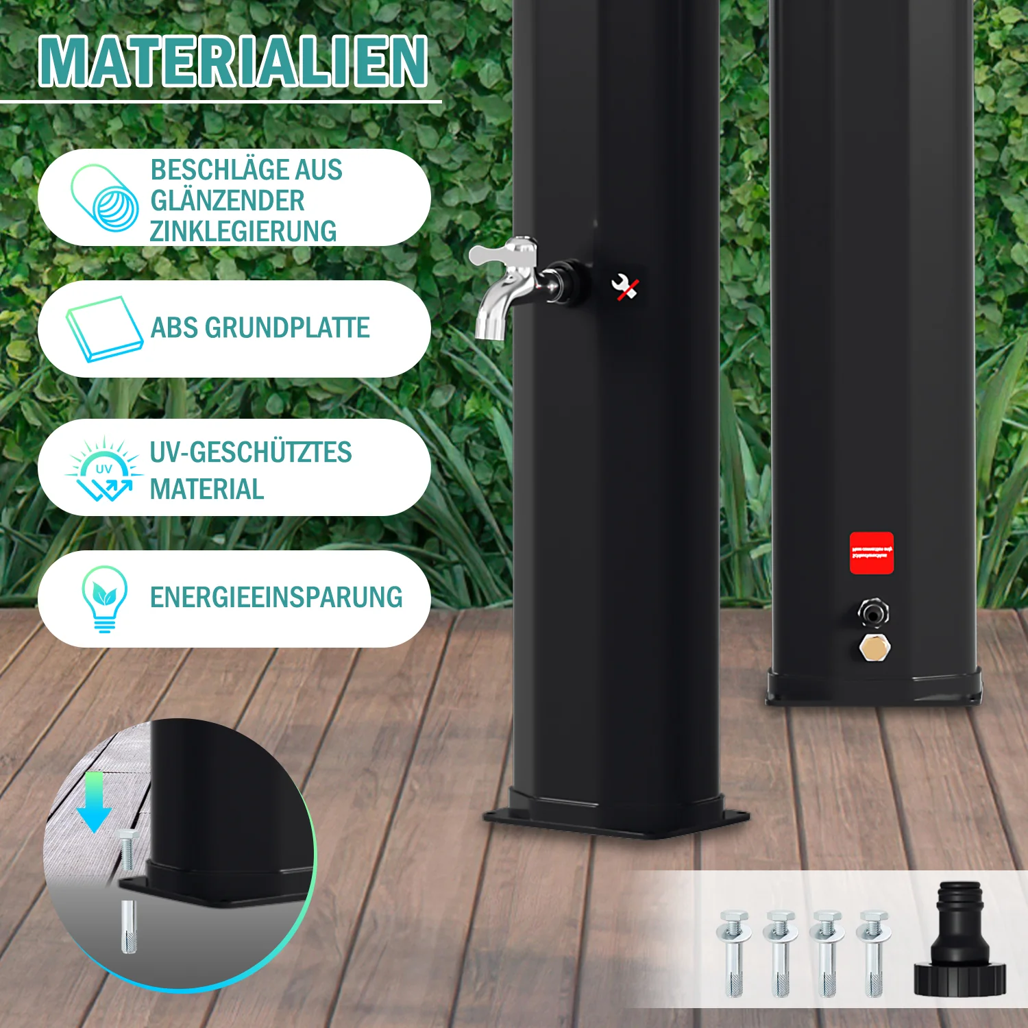 Sonnewelt Solardusche 40L Solardusche Gartendusche Inkl. Schutzhaube und Handbrause