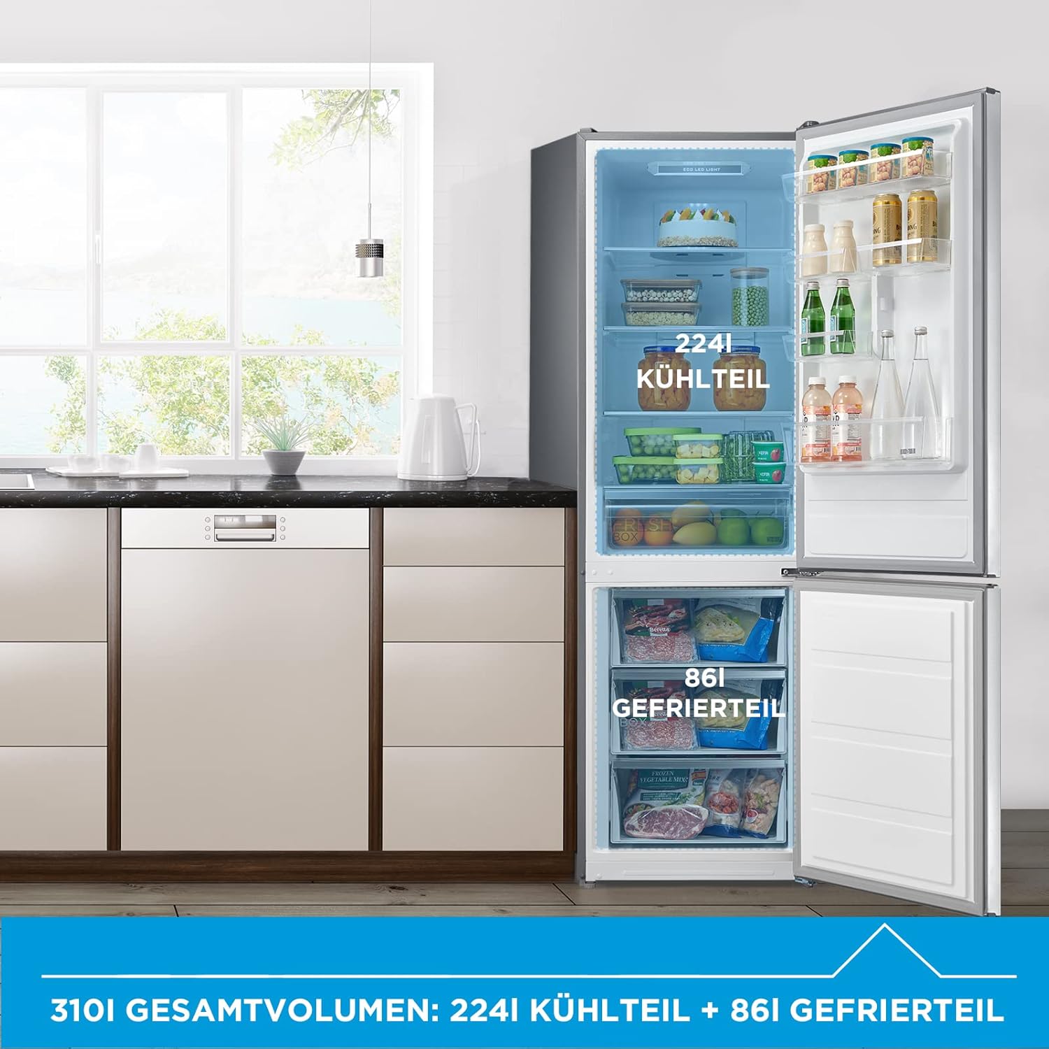 Midea MERB276FGE02A Fridge/Freezer Combination, 180 cm Height, NoFrost, Double Control, Super Cooling Function, 219 kWh per Year, Fridge Capacity 199 L, 71 L Freezer Capacity