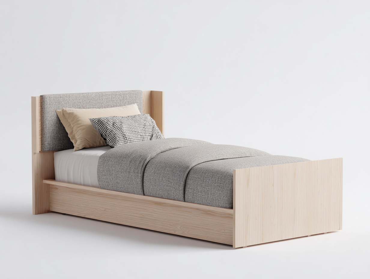 Einzelbett Holzrahmen mit gepolstertem Kopfteil 206x100x102 cm - Eichefarben - geeignet für Schlafzimmer - modernes Design