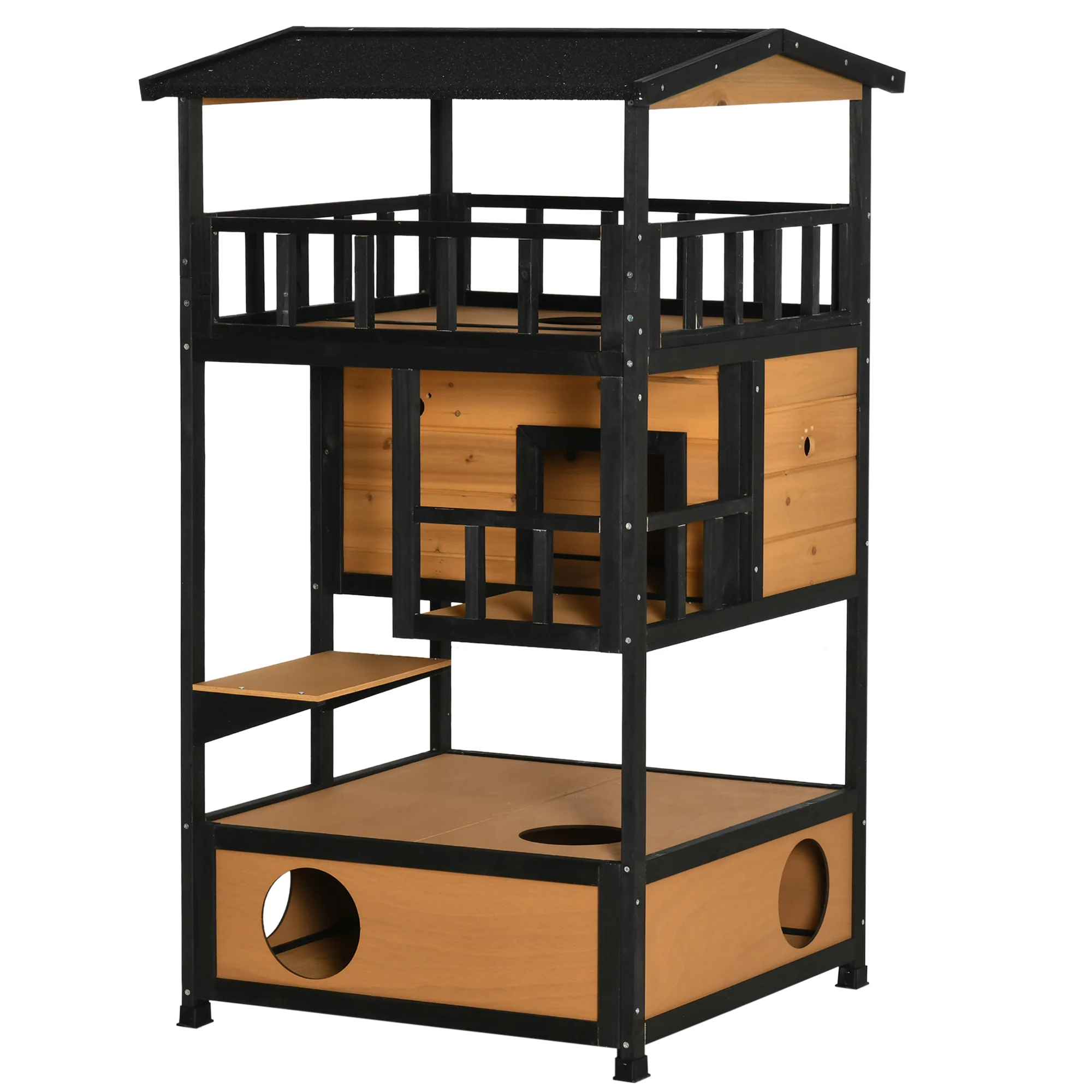PawHut Outdoor Kattenhuis Kattenhut, weerbestendig, 75,5 cm x 75 cm x 137 cm, Geel