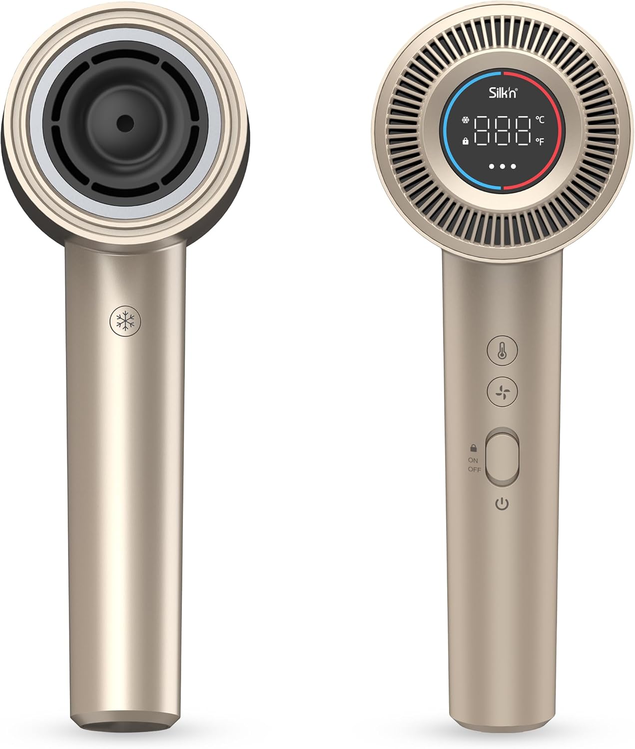 Silk'n Haartrockner I SilkyAir Pro HDB003 I Premium Föhn mit bürstenlosem Motor und Wasser-Ionen-Technologie I 3 Aufsätzen, hitzebeständiger Matte und Reiseetui, 1600 W, Champagner