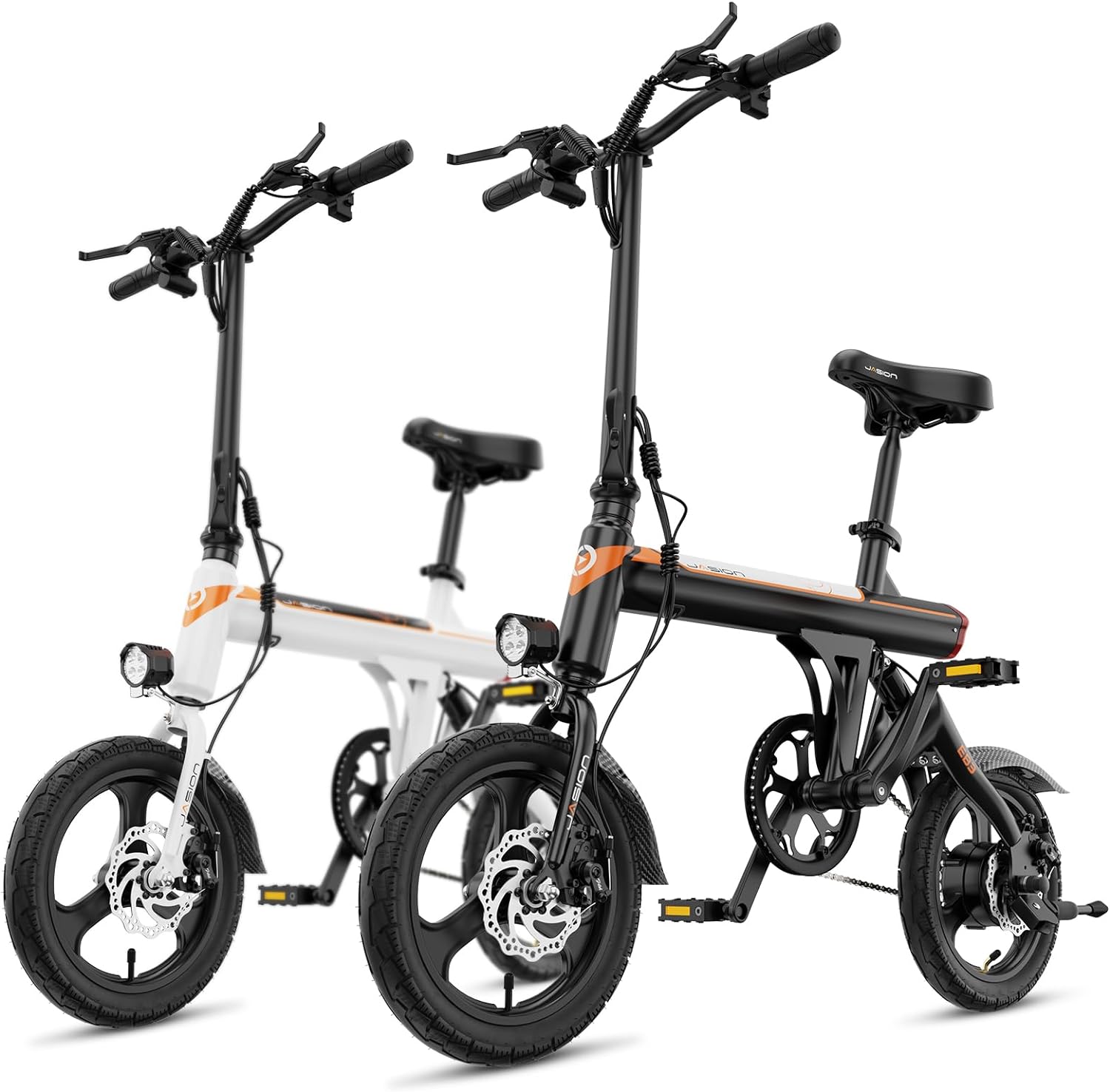 Jasion EB3 Electric Bike Adults 21mph, 500W Peak Motor, 270Wh Battery, Rear Suspension, 3 Levels Assist, 14&prime;&prime; Folding Ebike for Adults and Teens, Complies to UL2849