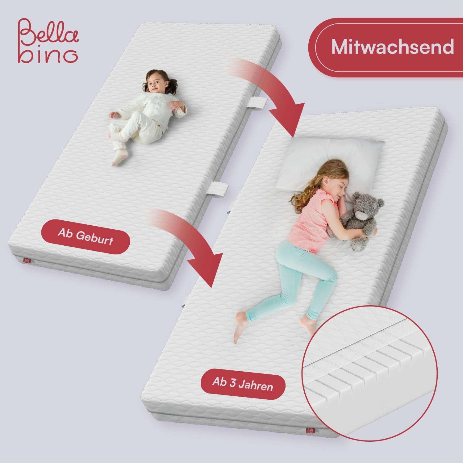 Bellabino Kinderbett Bia 140x200 cm, Hausbett Kinder inkl. Rausfallschutz und Rolllattenrost, Montessori Bodenbett weiß aus Massivholz Kiefer