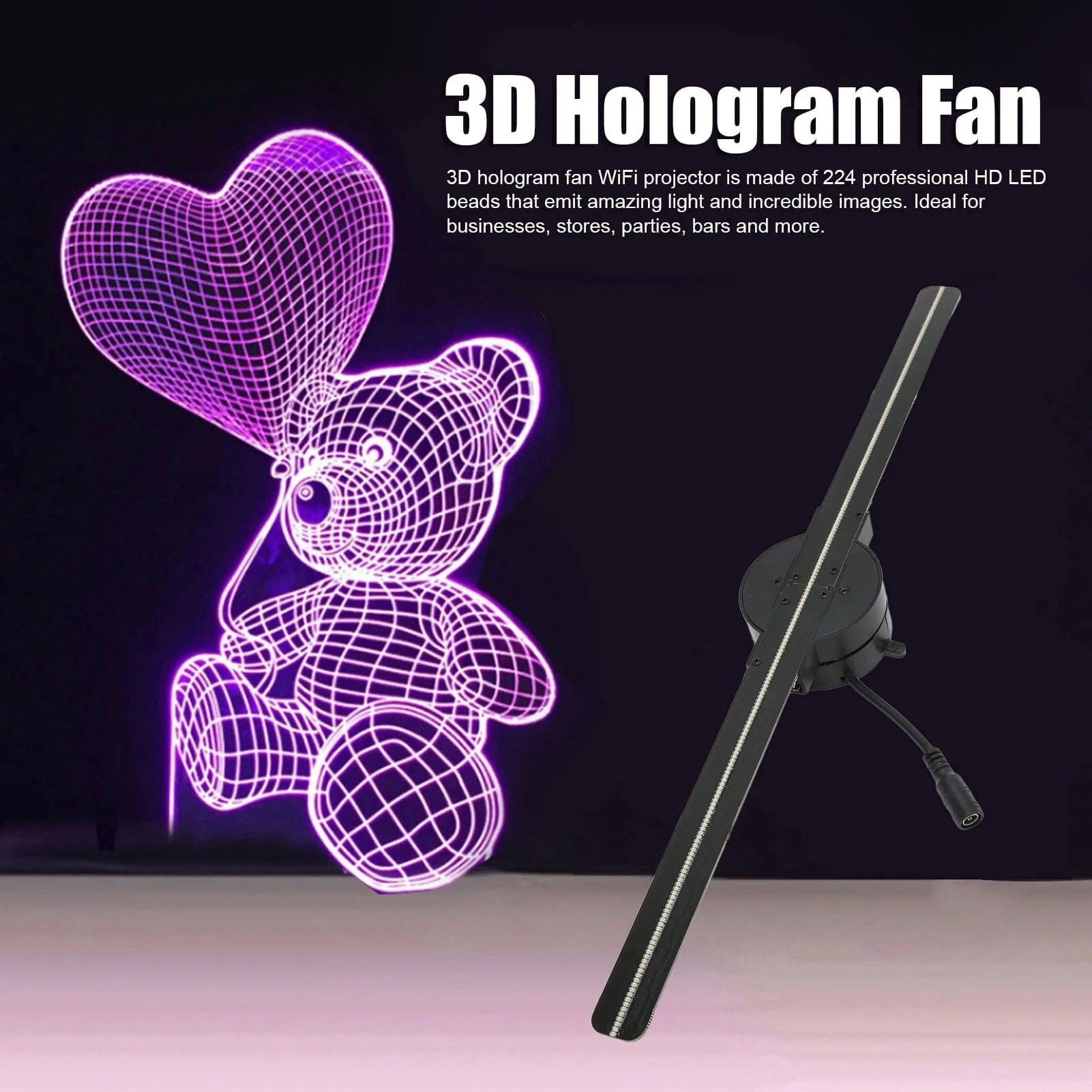 16.5-Inch 3D Hologram Fan Projector ¨C WiFi LED Display with 224 Light Beads