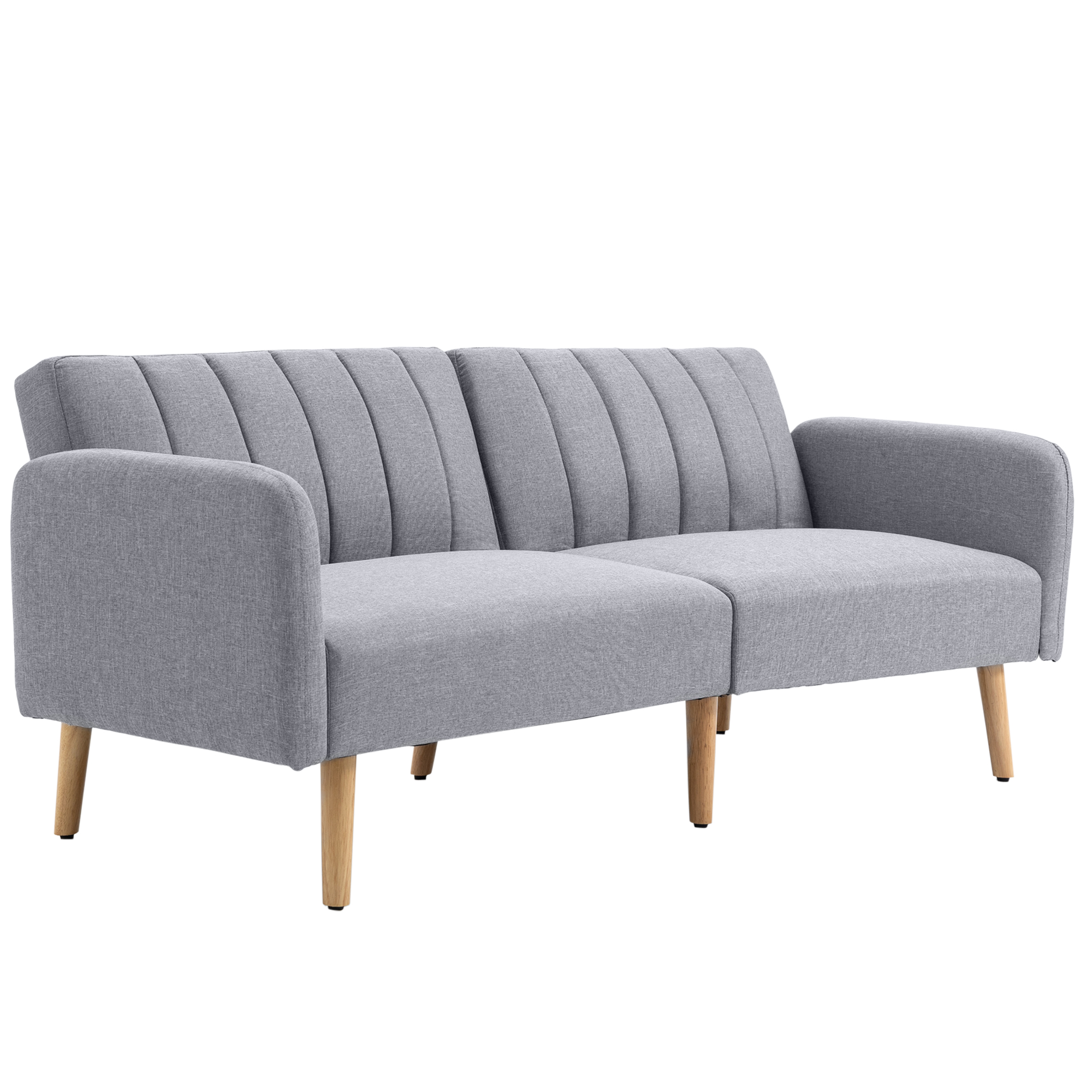 Slaapbank, 2-zits stofbank, Bank met slaapfunctie, linnen-look polyester, rubberhout, 173 x 75 x 73 cm, Grijs