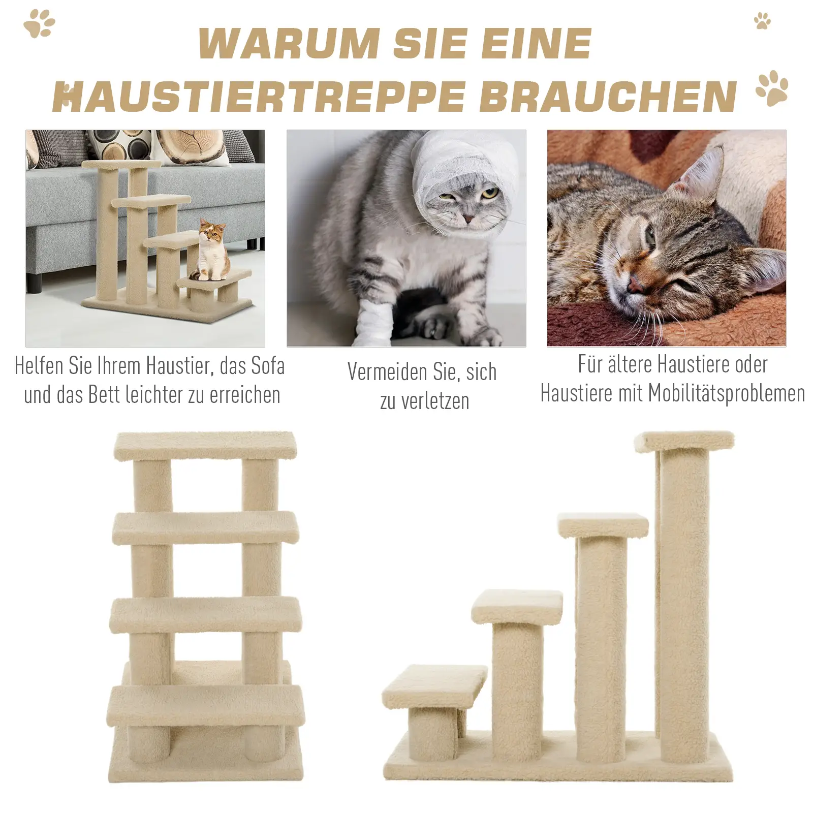 PawHut Kattentrap 4 Treden Klimhulp voor oudere dieren